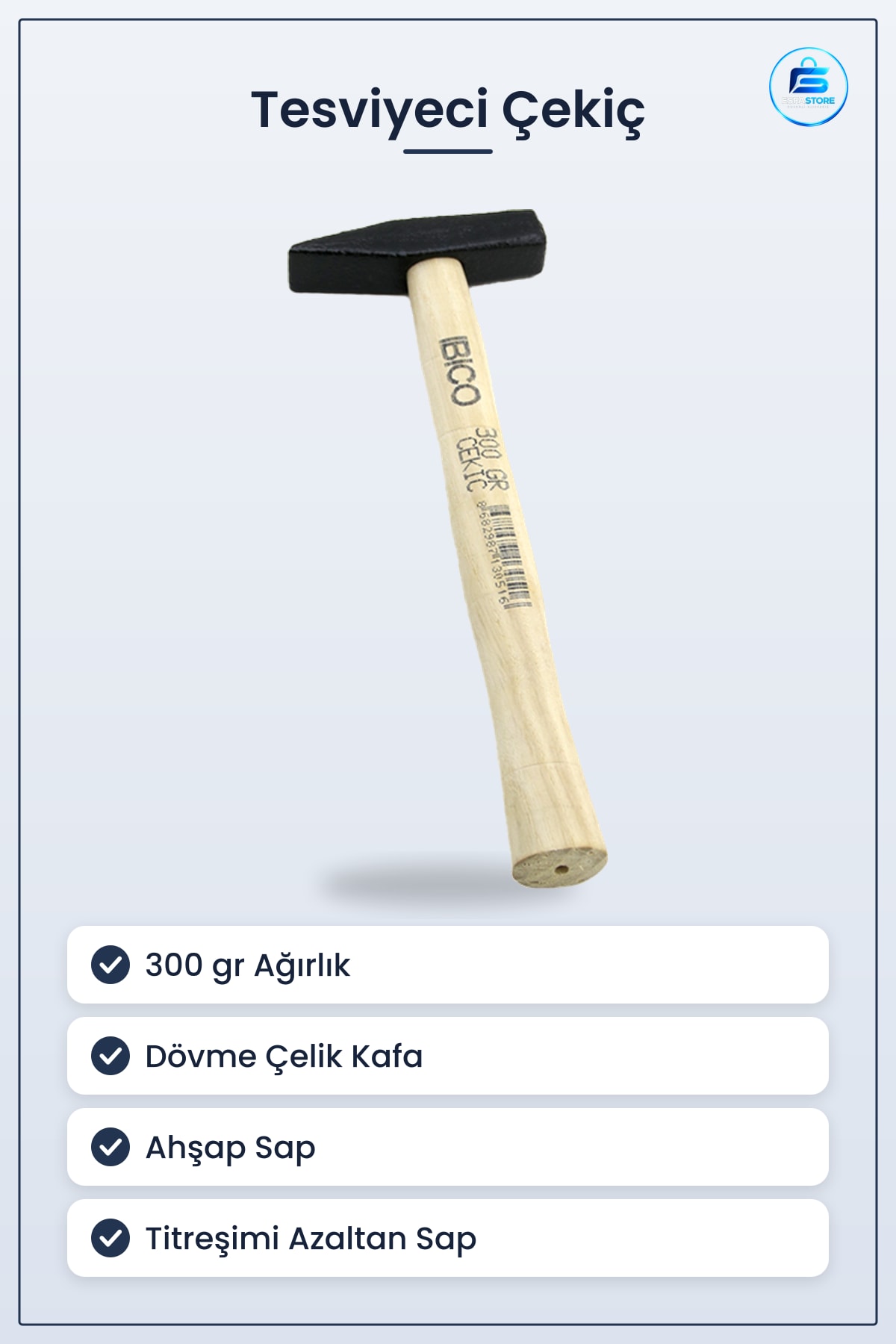 Tesviyeci Çekiç Ahşap Saplı Dövme Çelik 300 gr Marangoz Hırdavat Metal Şekillendirme Vuruş