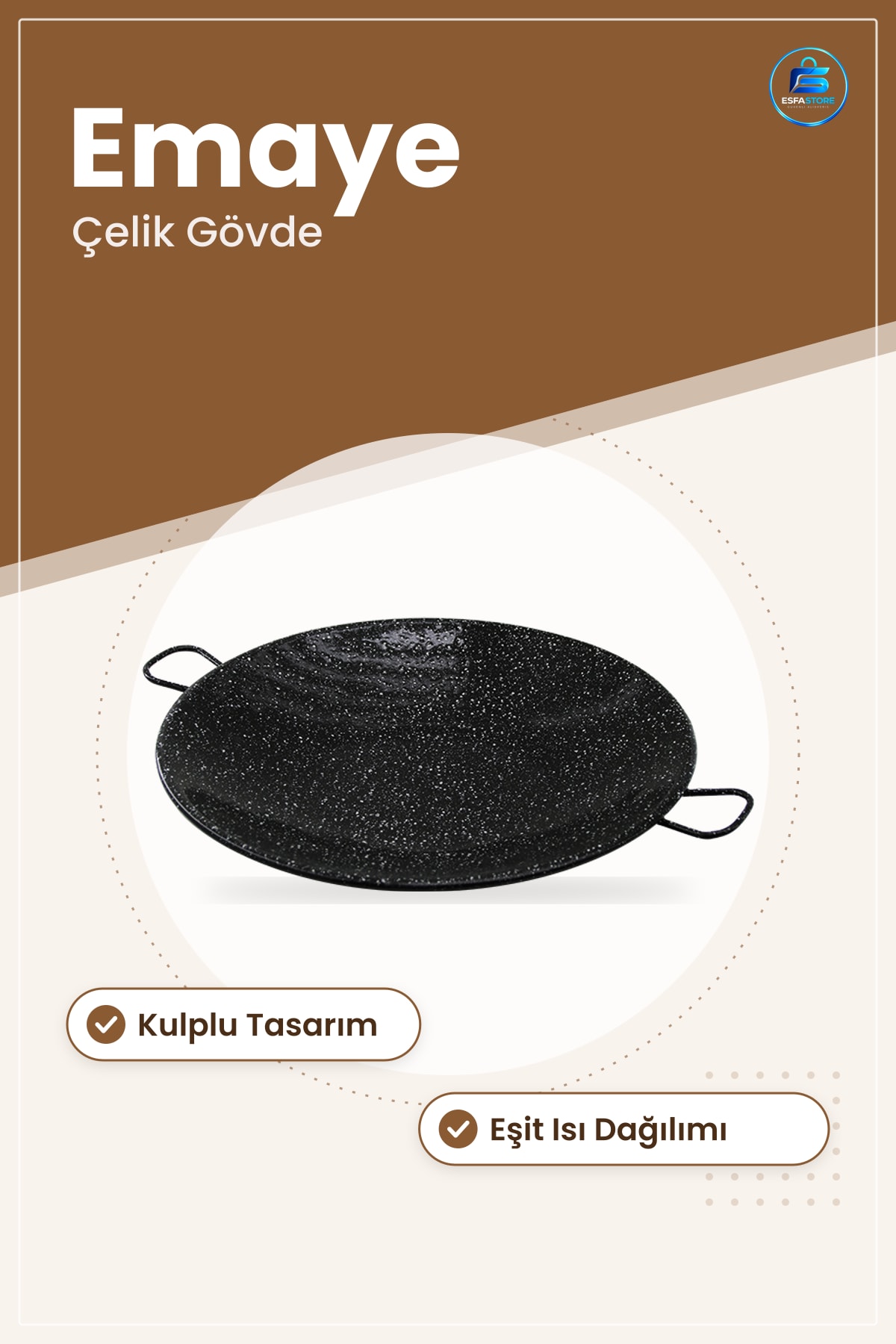 Kulplu Emaye Kavurma Sacı Çelik Gövde Eşit Isı Dağılımı Ocağı Üstü Et Sebze Pişirme Mutfak