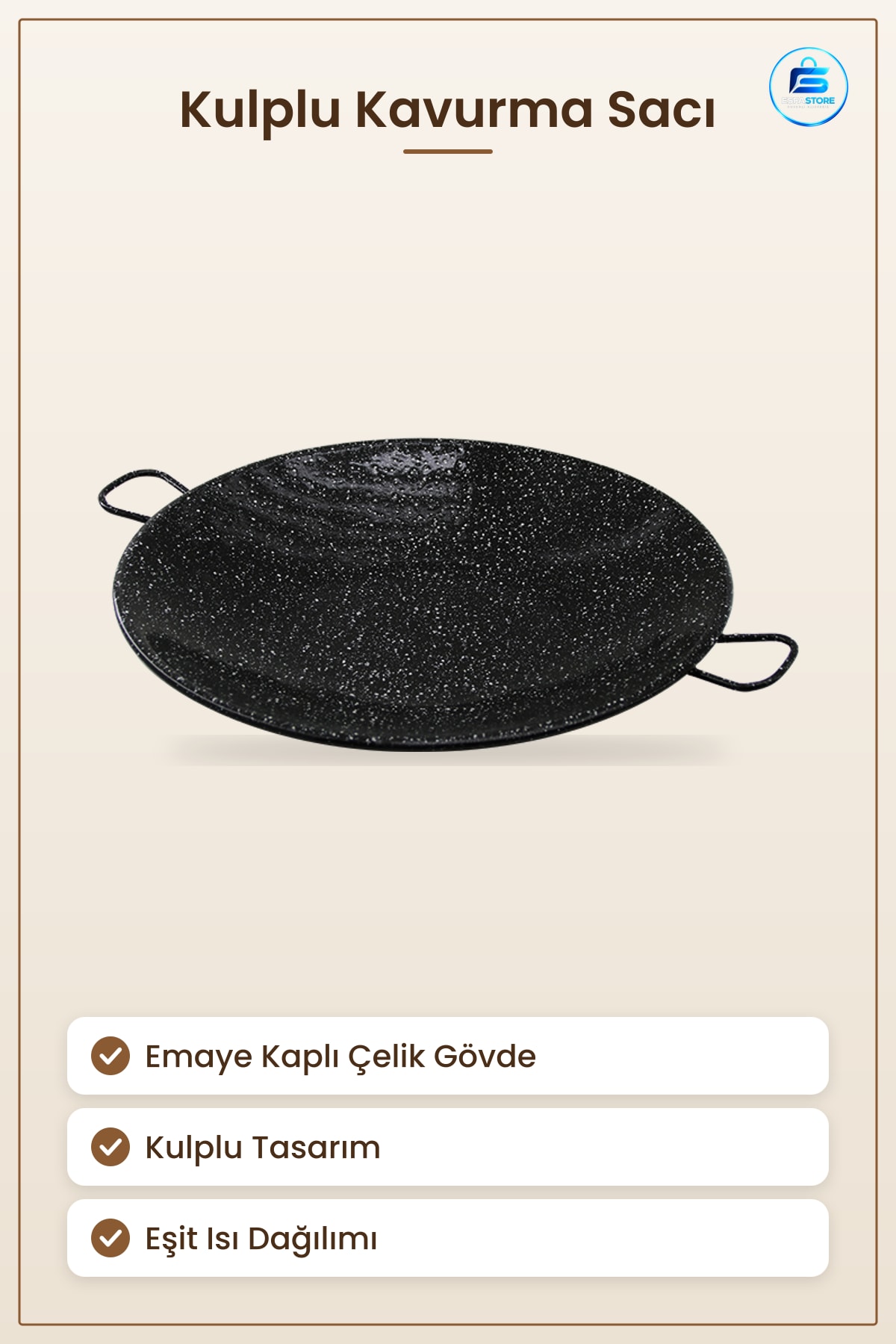 Kulplu Emaye Kavurma Sacı Çelik Gövde Eşit Isı Dağılımı Ocağı Üstü Et Sebze Pişirme Mutfak