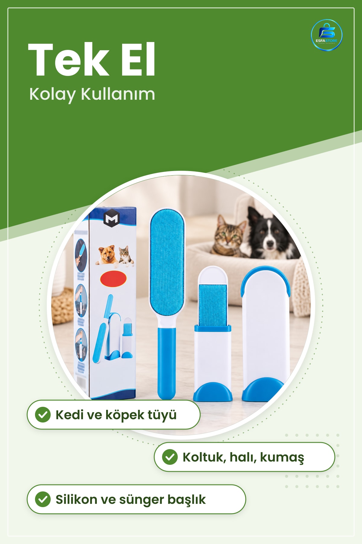 Kedi ve Köpek Tüy Toplama Ürünü Seti Koltuk Halı Kumaş Temizleyici Fırça Evcil Hayvan