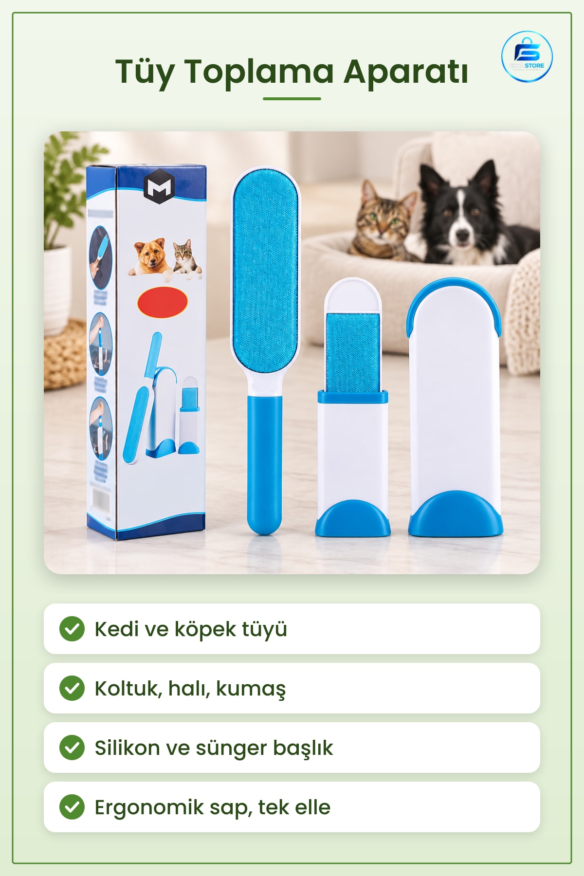 Kedi ve Köpek Tüy Toplama Ürünü Seti Koltuk Halı Kumaş Temizleyici Fırça Evcil Hayvan