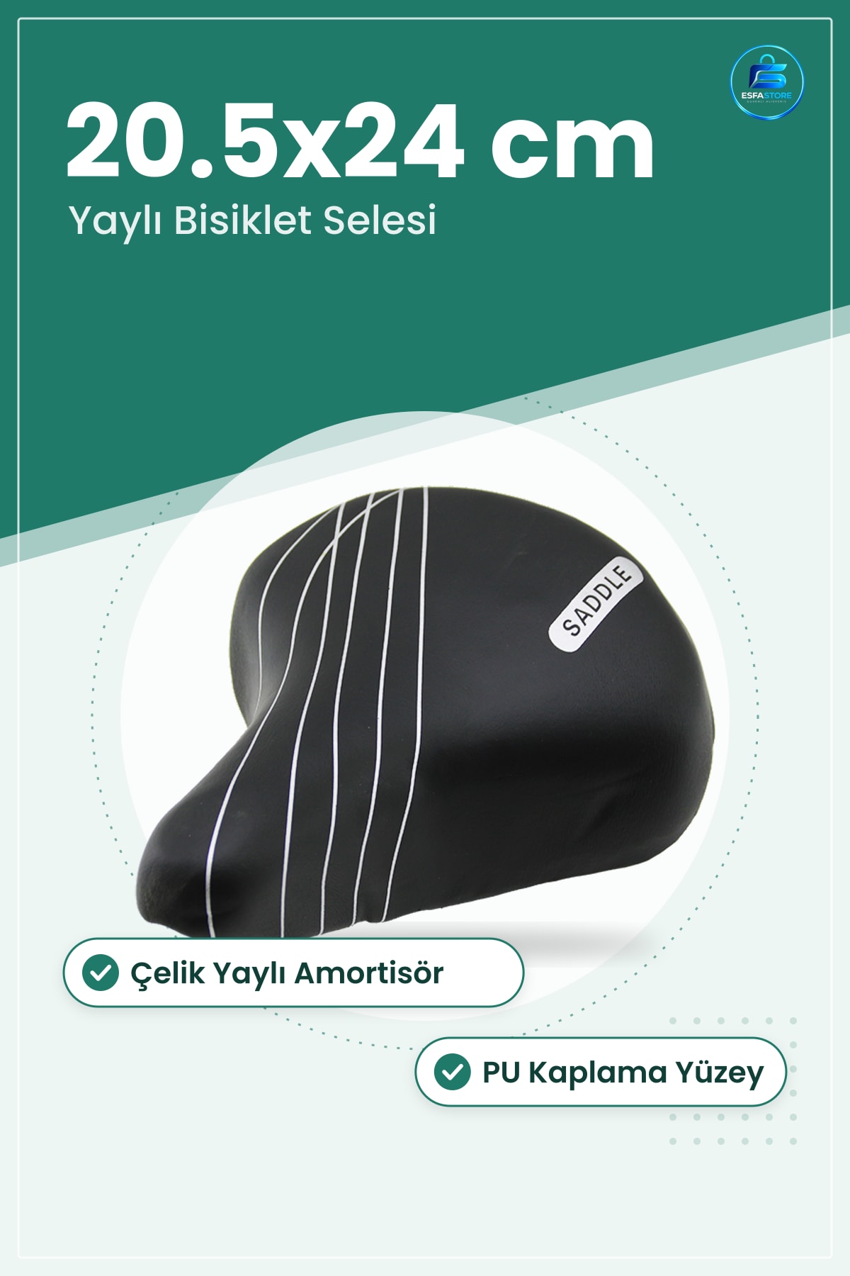 Bisiklet Selesi 20.5x24 cm Büyük Geniş Yaylı Siyah Beyaz Konforlu Sürüş Ergonomik