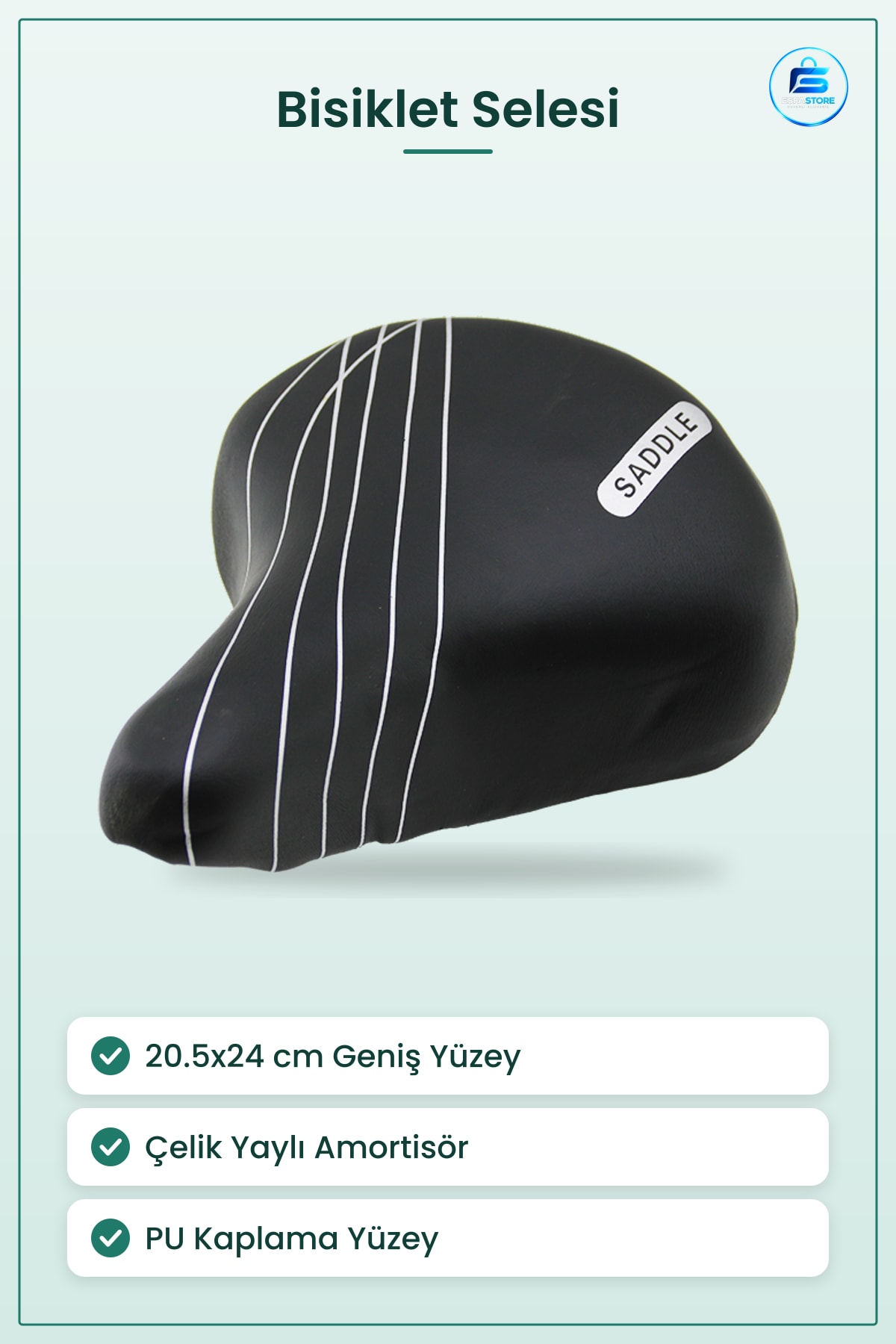 Bisiklet Selesi 20.5x24 cm Büyük Geniş Yaylı Siyah Beyaz Konforlu Sürüş Ergonomik