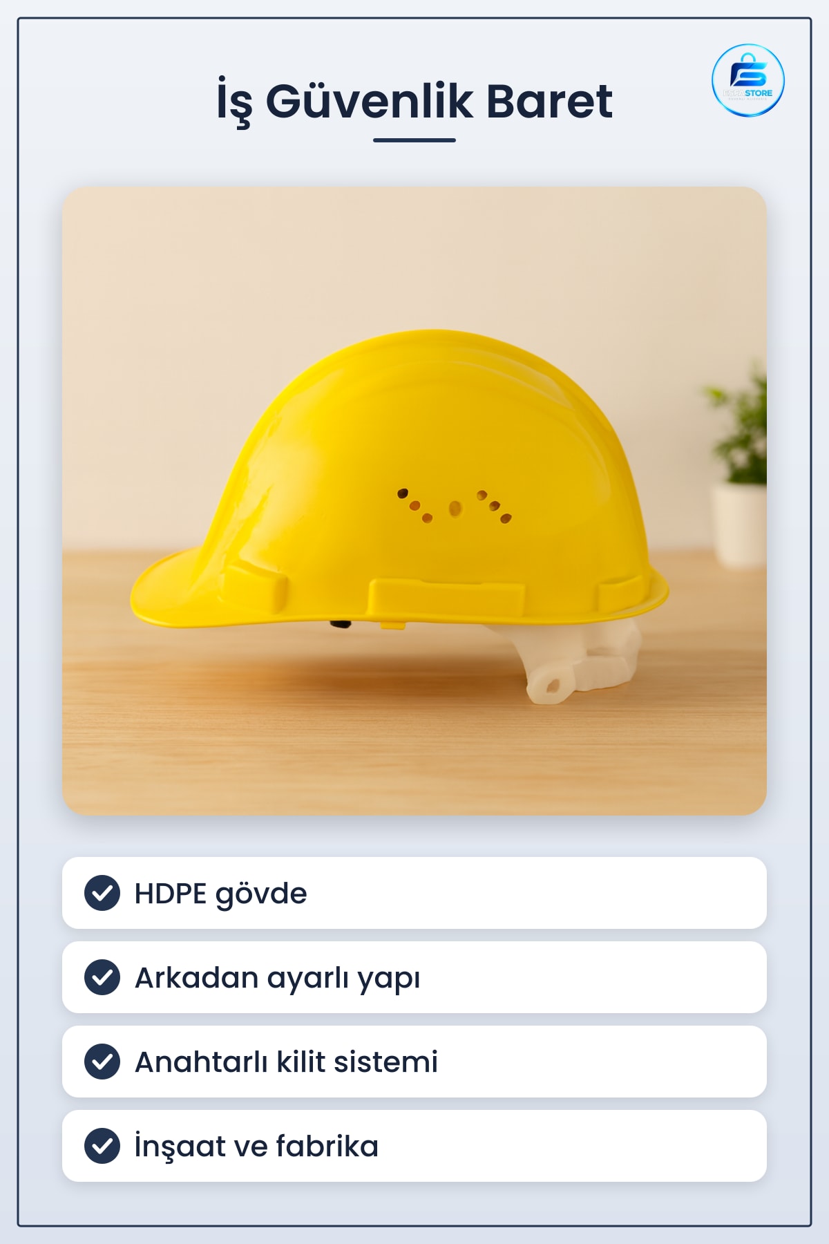 Baret İş Güvenlik Anahtarlı Arkadan Ayarlı Sarı Beyaz İnşaat Fabrika Koruyucu Hafif Kask