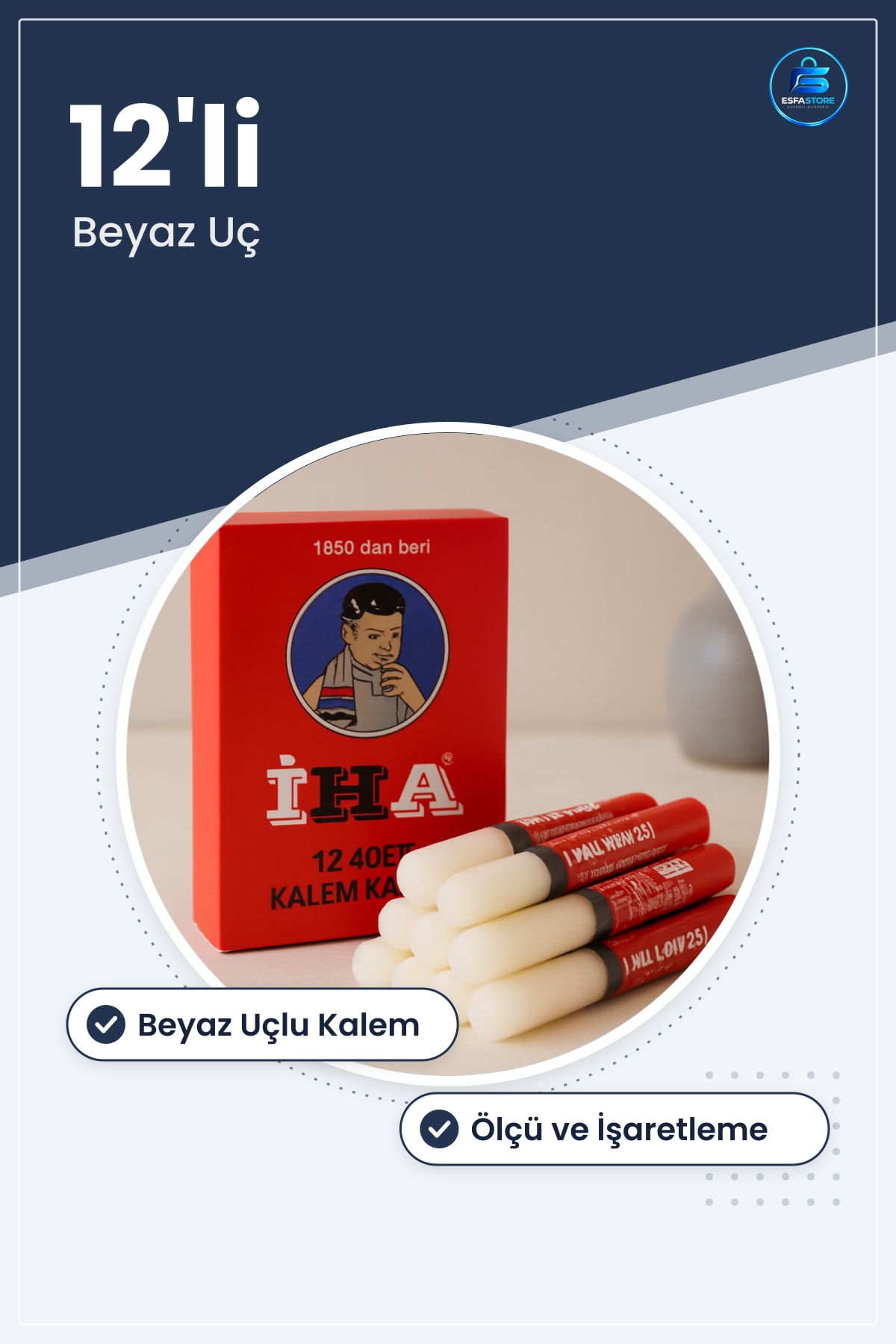 Kantaşı 12'li Beyaz Kalem Tipi Terzi Tebeşiri Rötuş ve İşaretleme Aracı Atölye Saha Kullanımı