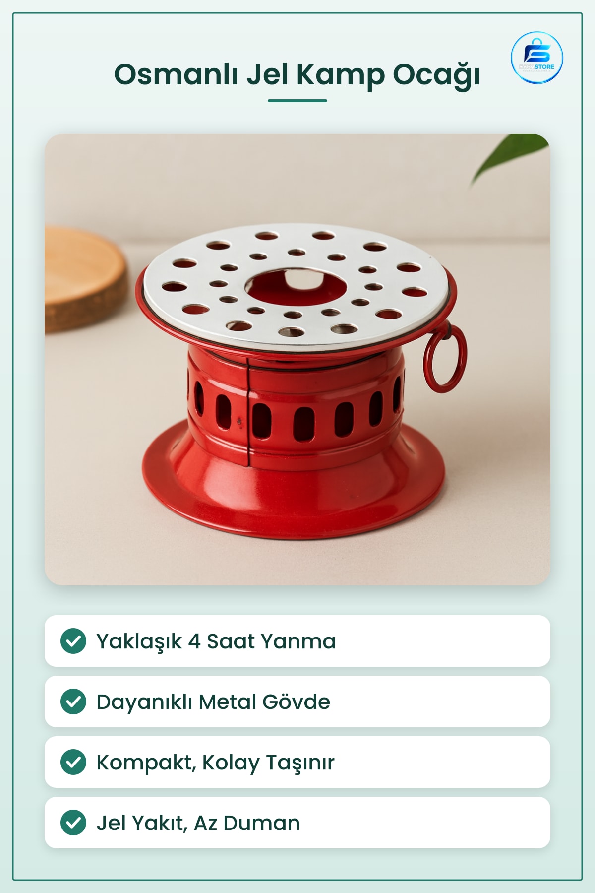 Kamp Ocak Osmanlı Jel Metal Piknik Taşınabilir Kompakt Stabil Gövde 4 Saat Yanma Ocakları