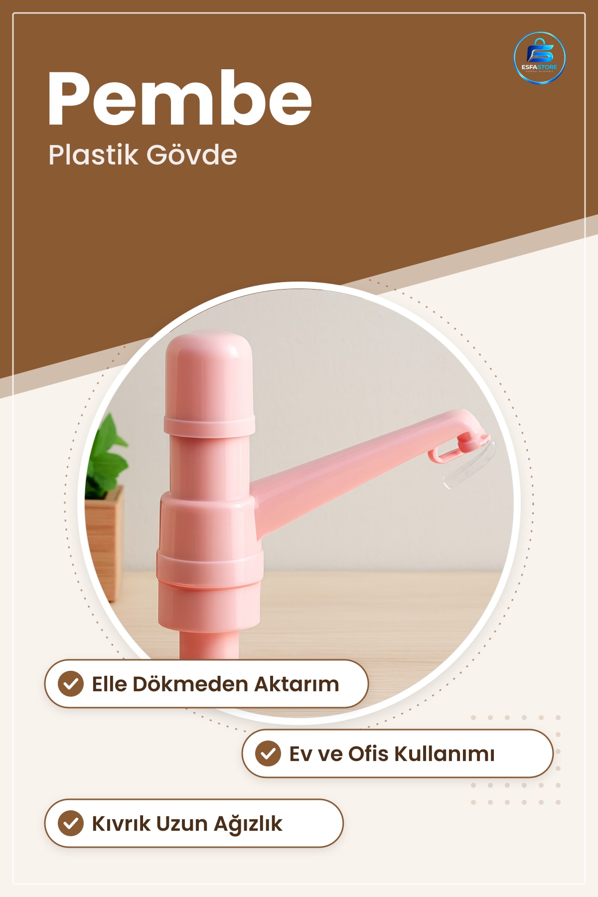 Pembe Plastik Damacana Pompası Su Sebili Dispenser Aparatı Ev Ofis Kullanımı Pratik Dağıtıcı