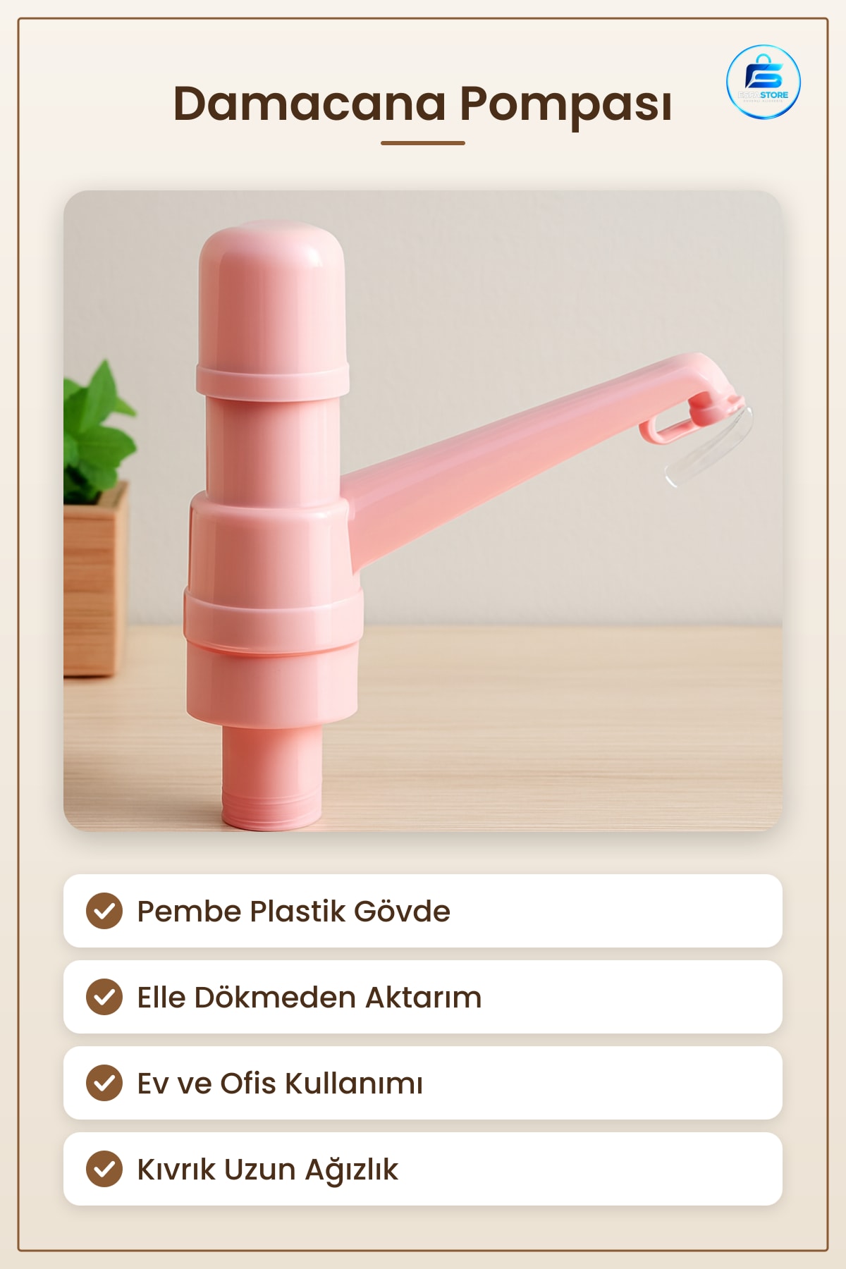 Pembe Plastik Damacana Pompası Su Sebili Dispenser Aparatı Ev Ofis Kullanımı Pratik Dağıtıcı