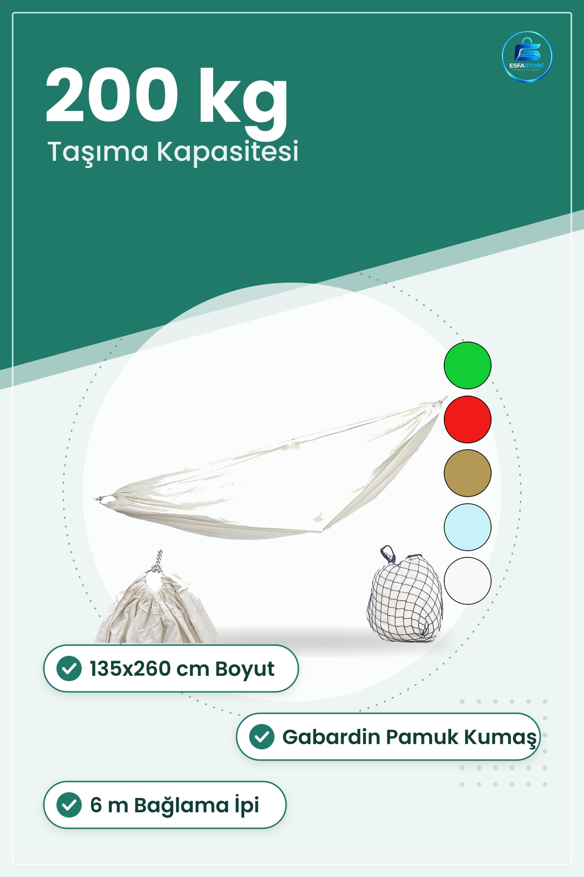 Kamp Hamak Pamuk Gabardin 135x260 cm 200 kg Taşıma Kapasiteli Tek Kişilik Bahçe Balkon Plaj Dinlenme