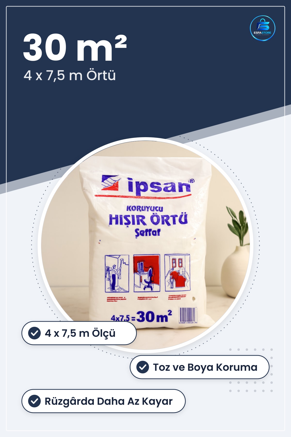 Hışır Koruyucu Örtü Şeffaf 4x7,5 m m2 Ambalaj Malzemesi Toz Boya Mobilya Zemin Koruma Tadilat
