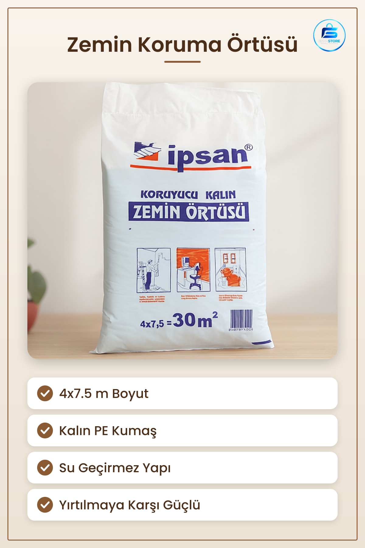 Kalın Zemin Koruma Örtüsü 4x7.5 m Bahçe Su Geçirmez PE Kumaş İnşaat Nakliye Kamp Çamur Koruyucu