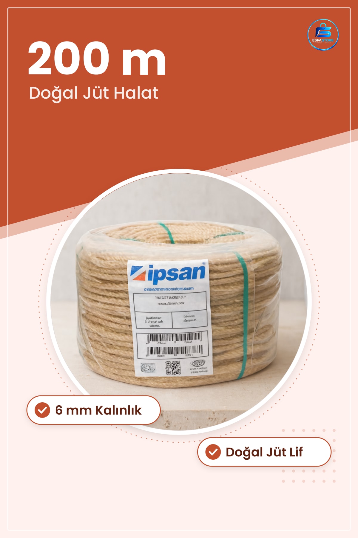 Jüt Halat 6 mm 200 m Doğal Ambalaj Halatı El İşi Makrome Dekorasyon Bahçe Bağlama Paketleme