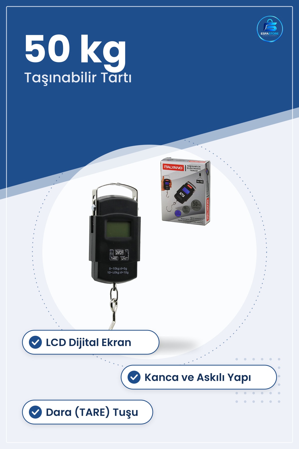 Dijital Tartı Kantar 50 kg Taşınabilir Askılı Elektronik Bagaj Terazisi LCD Ekranlı Kanca