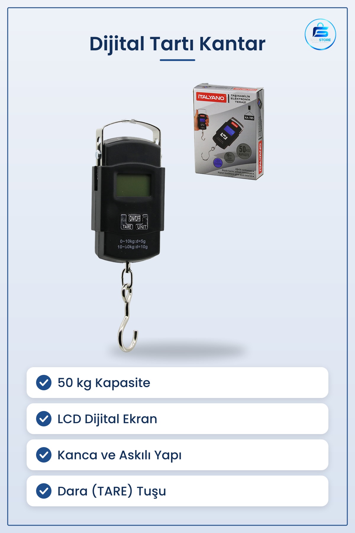 Dijital Tartı Kantar 50 kg Taşınabilir Askılı Elektronik Bagaj Terazisi LCD Ekranlı Kanca