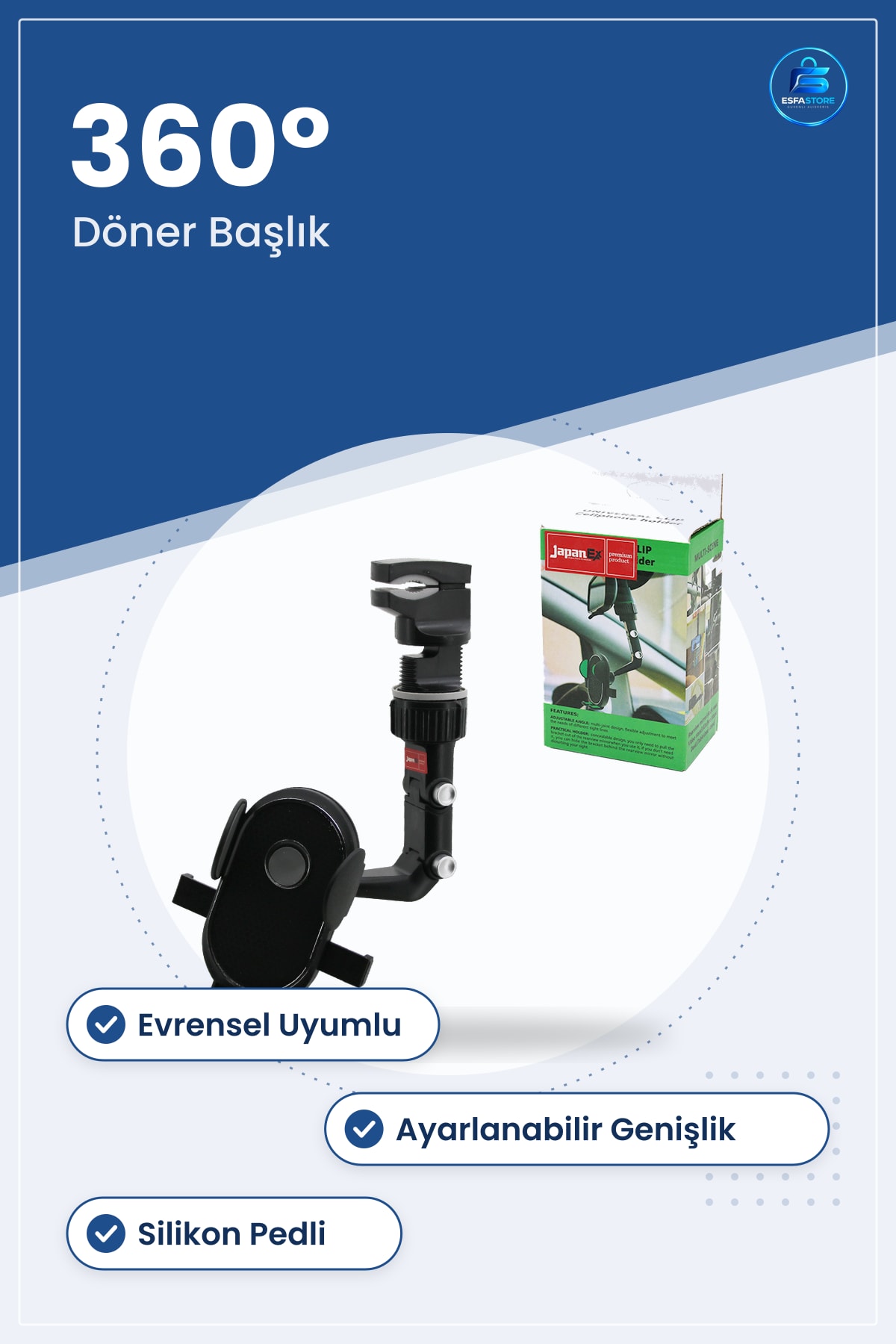 Araç İçi Telefon Tutucu ° Mandallı Genişlik Ayarlı Evrensel Silikon Pedli Kollu Kullanışlı
