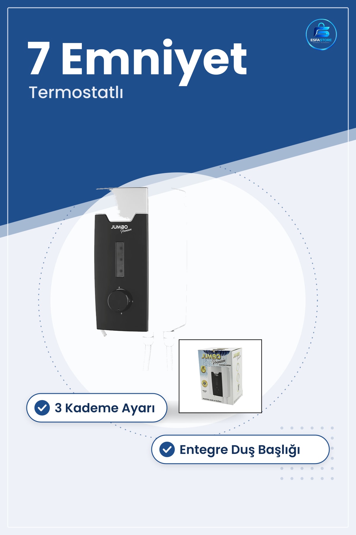 Şofben Elektrikli Anında Sıcak Su 3 Kademe 7 Emniyet Termostatlı Beyaz Banyo Duş Kompakt