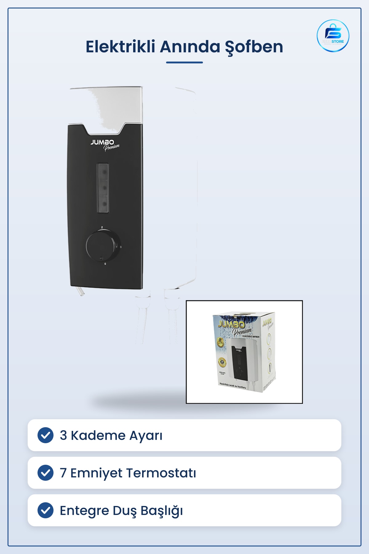Şofben Elektrikli Anında Sıcak Su 3 Kademe 7 Emniyet Termostatlı Beyaz Banyo Duş Kompakt