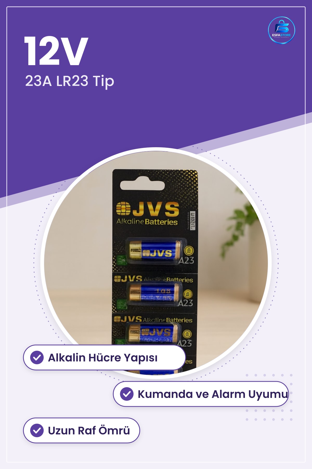 Pil 23A LR23 12V Alkalin Araç Kumandası İçin Yedek Alarm Anahtarlığı Uzun Raf Ömürlü