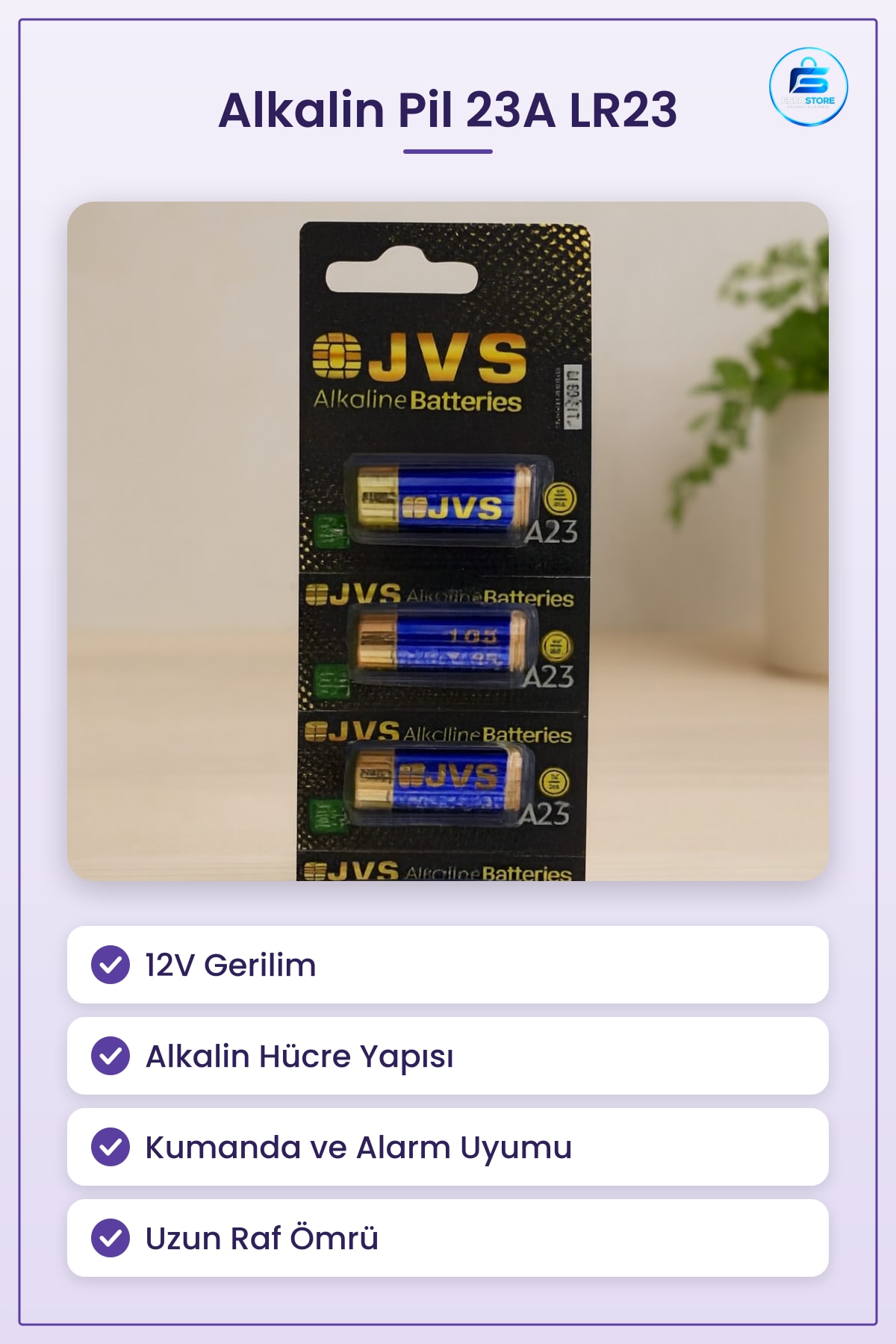 Pil 23A LR23 12V Alkalin Araç Kumandası İçin Yedek Alarm Anahtarlığı Uzun Raf Ömürlü