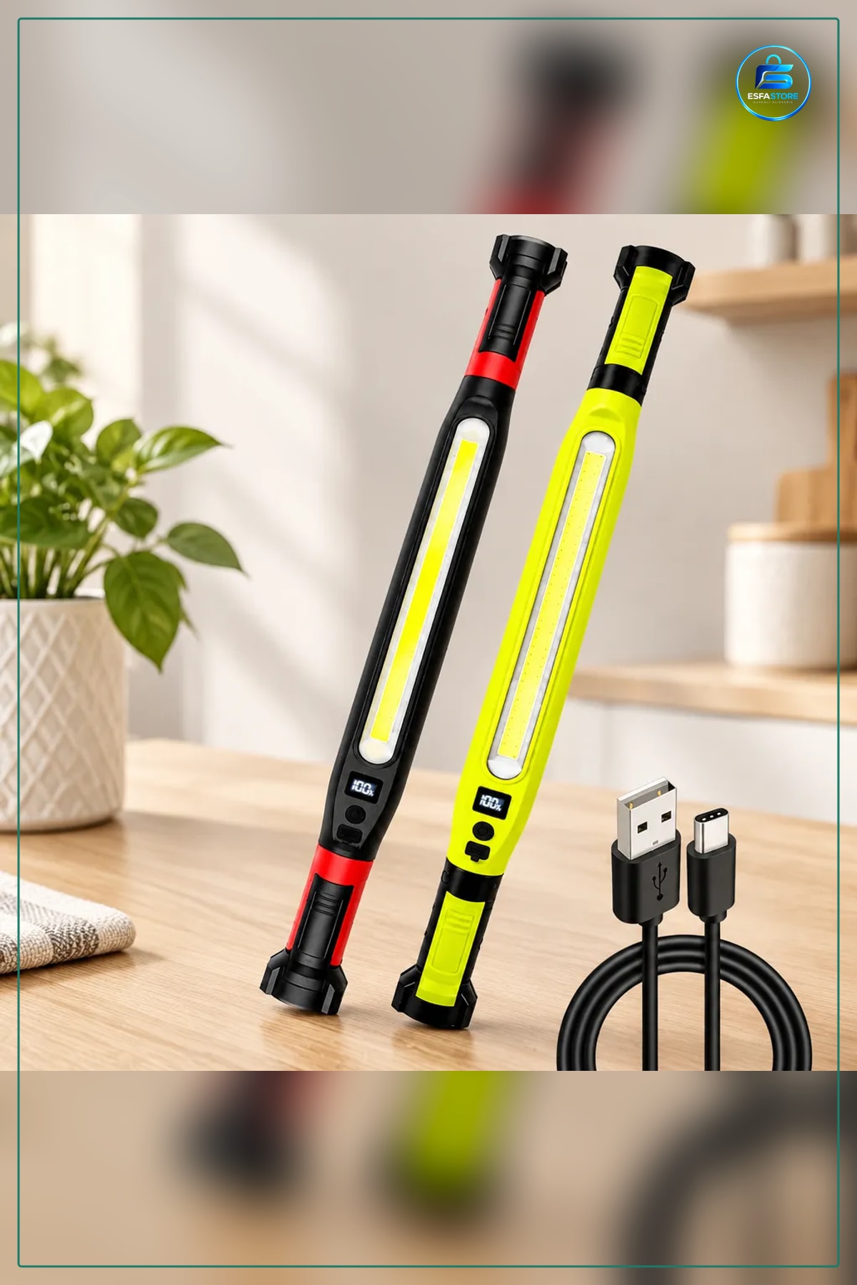 El Feneri Şarjlı Mıknatıslı LED Çalışma Lambaı 52.5 cm Type-C ° Döner Kamp Atölye