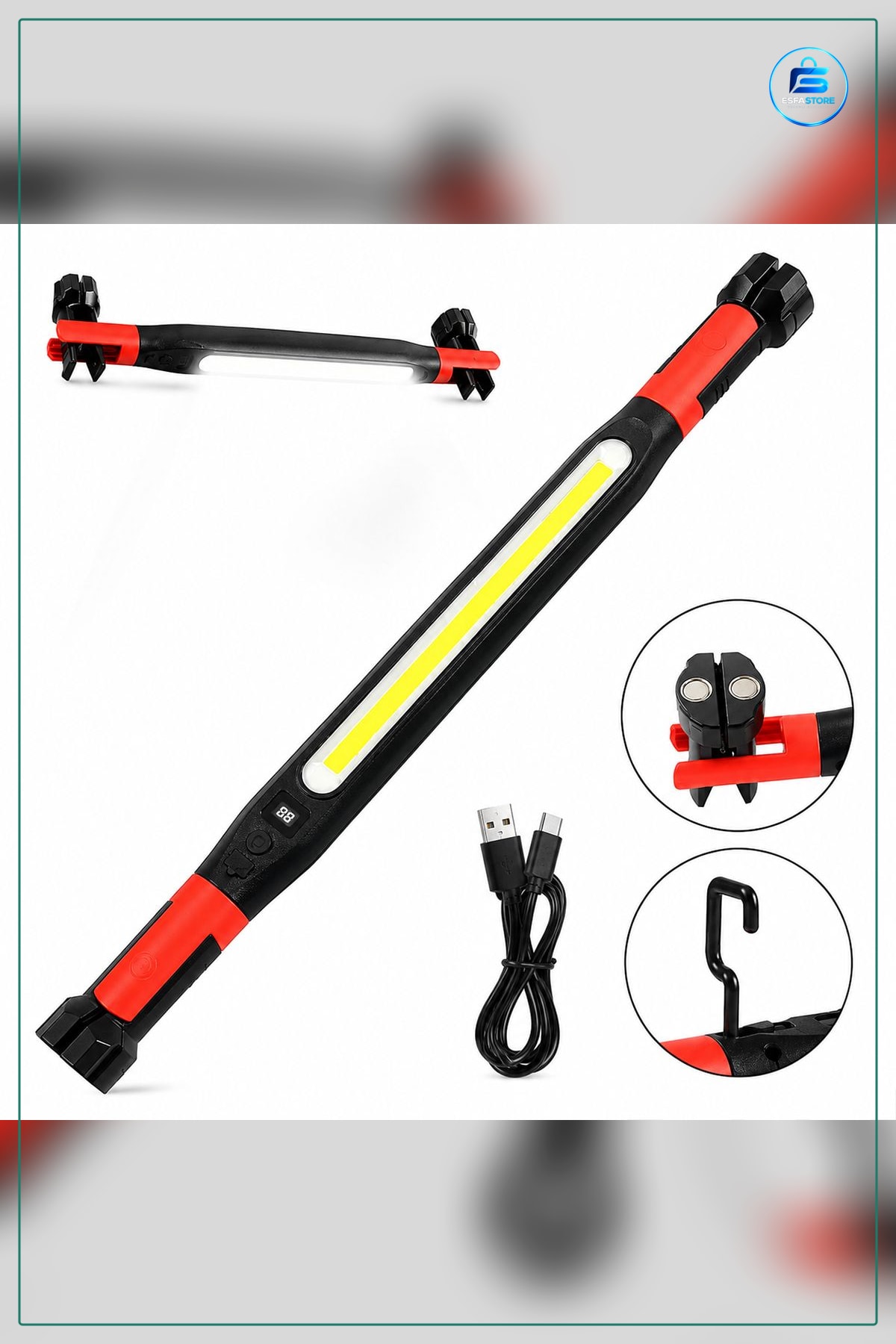 El Feneri Şarjlı Mıknatıslı LED Çalışma Lambaı 52.5 cm Type-C ° Döner Kamp Atölye
