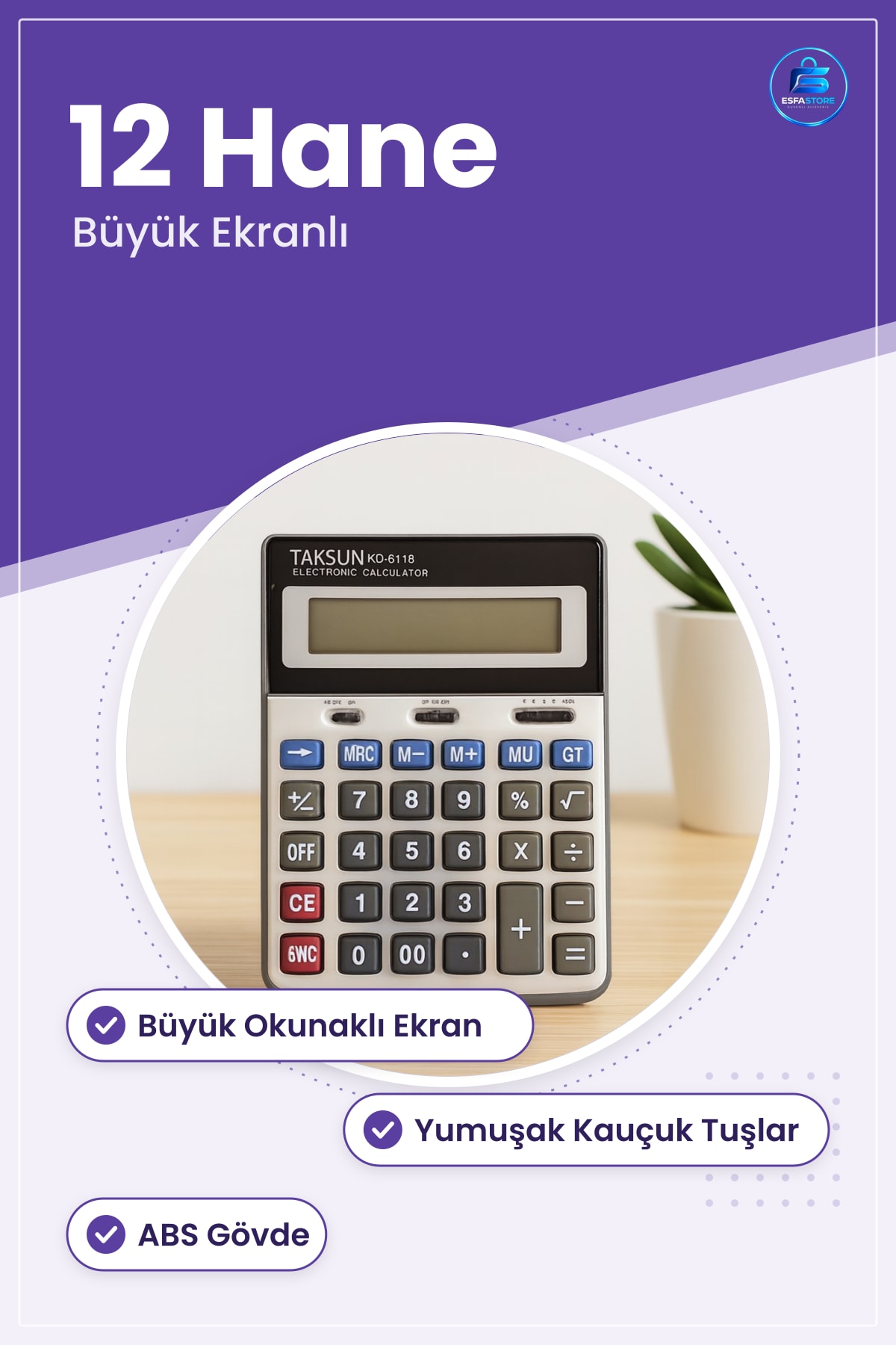 Hesap Makinesi Haneli Masaüstü Ofis Muhasebe Kasa Büyük Ekranlı Hızlı Hesaplama Aracı