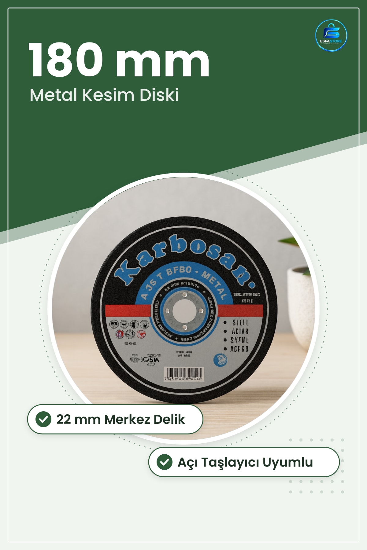 180 mm Metal Kesici Disk 3.0 x 22 Açı Taşlayıcı Uyumlu Çelik Profil Boru Kesim Diski
