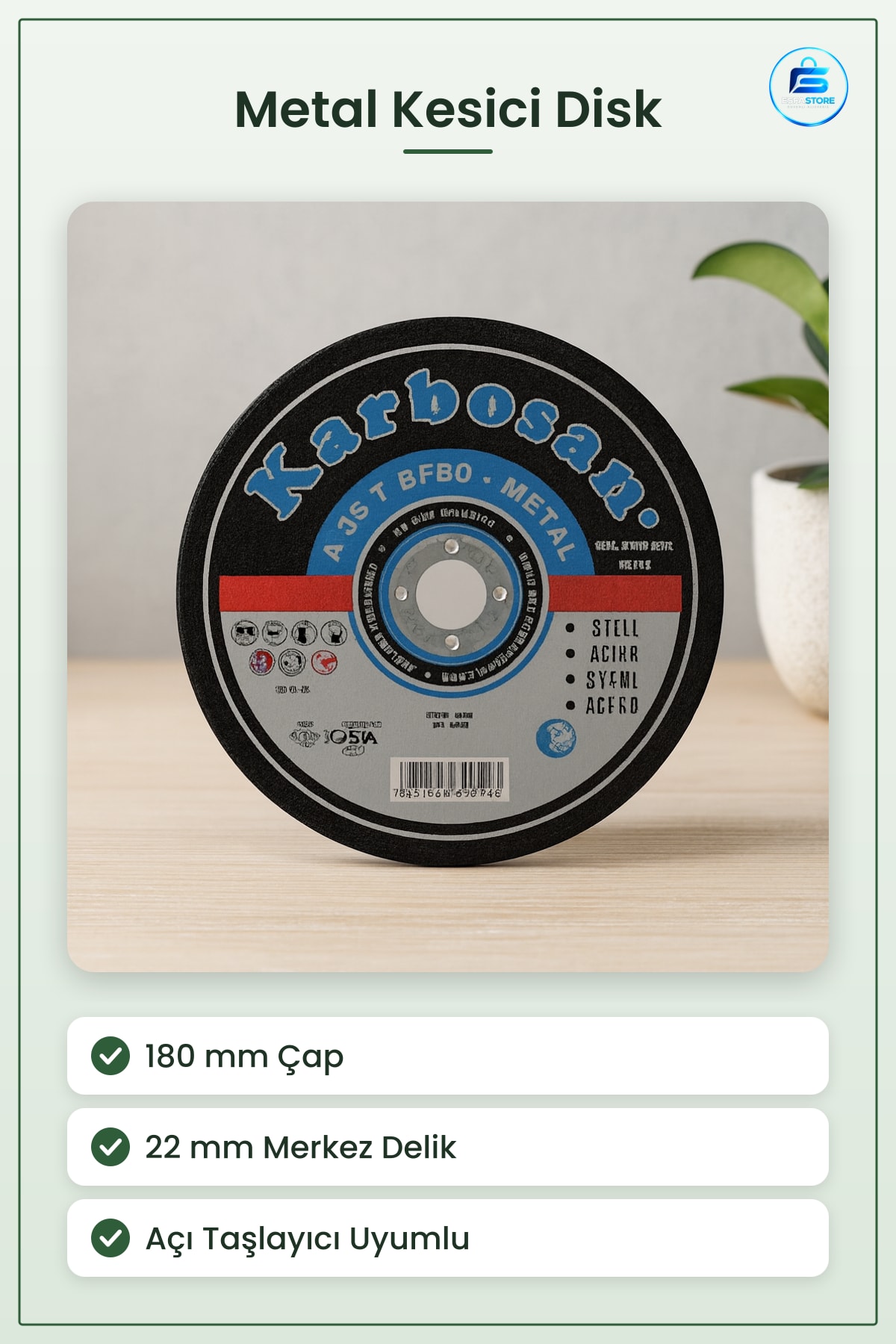 180 mm Metal Kesici Disk 3.0 x 22 Açı Taşlayıcı Uyumlu Çelik Profil Boru Kesim Diski