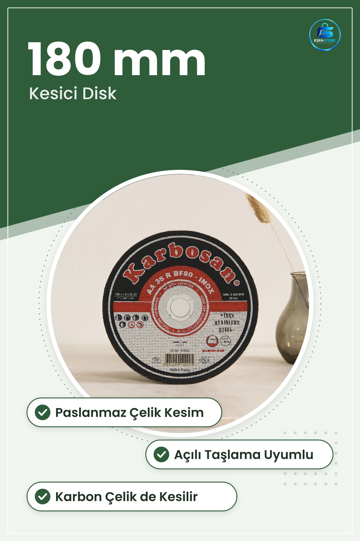 Inox Metal Kesici Disk 180x1.9x22 mm Zımpara Ucu Avomet Taşlama Aksesuarı Paslanmaz Çelik Kesim