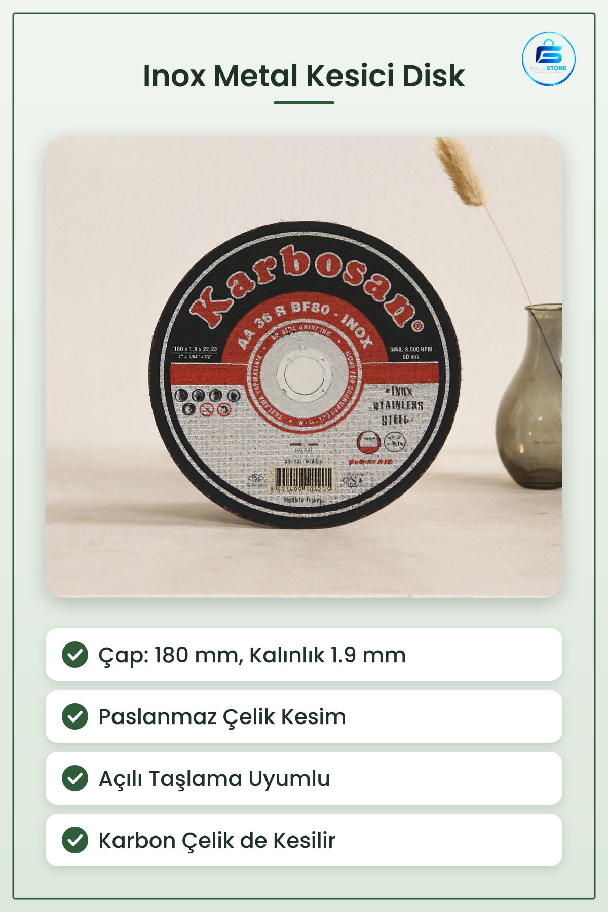 Inox Metal Kesici Disk 180x1.9x22 mm Zımpara Ucu Avomet Taşlama Aksesuarı Paslanmaz Çelik Kesim