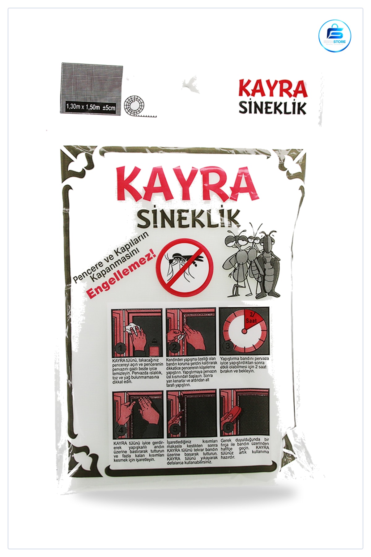 Çift Kanat Tül Pencere Sinek Perdesi 130x150 cm Yapışkan Bantlı Sineklik Kolay Montaj Balkon