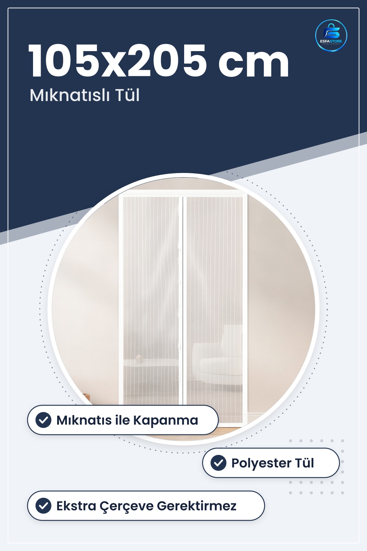 Mıknatısılı Tül Sineklik 105x205 cm Otomatik Kapanan Sinek Perdesi Balkon Veranda Kapısı Pratik