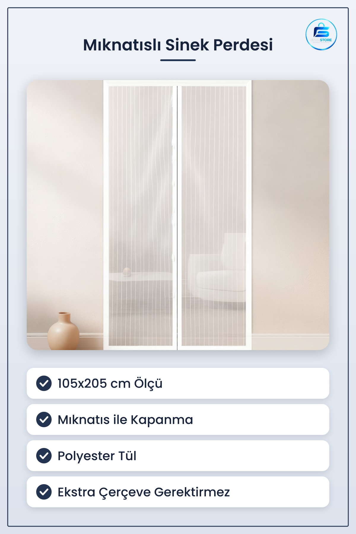 Mıknatısılı Tül Sineklik 105x205 cm Otomatik Kapanan Sinek Perdesi Balkon Veranda Kapısı Pratik
