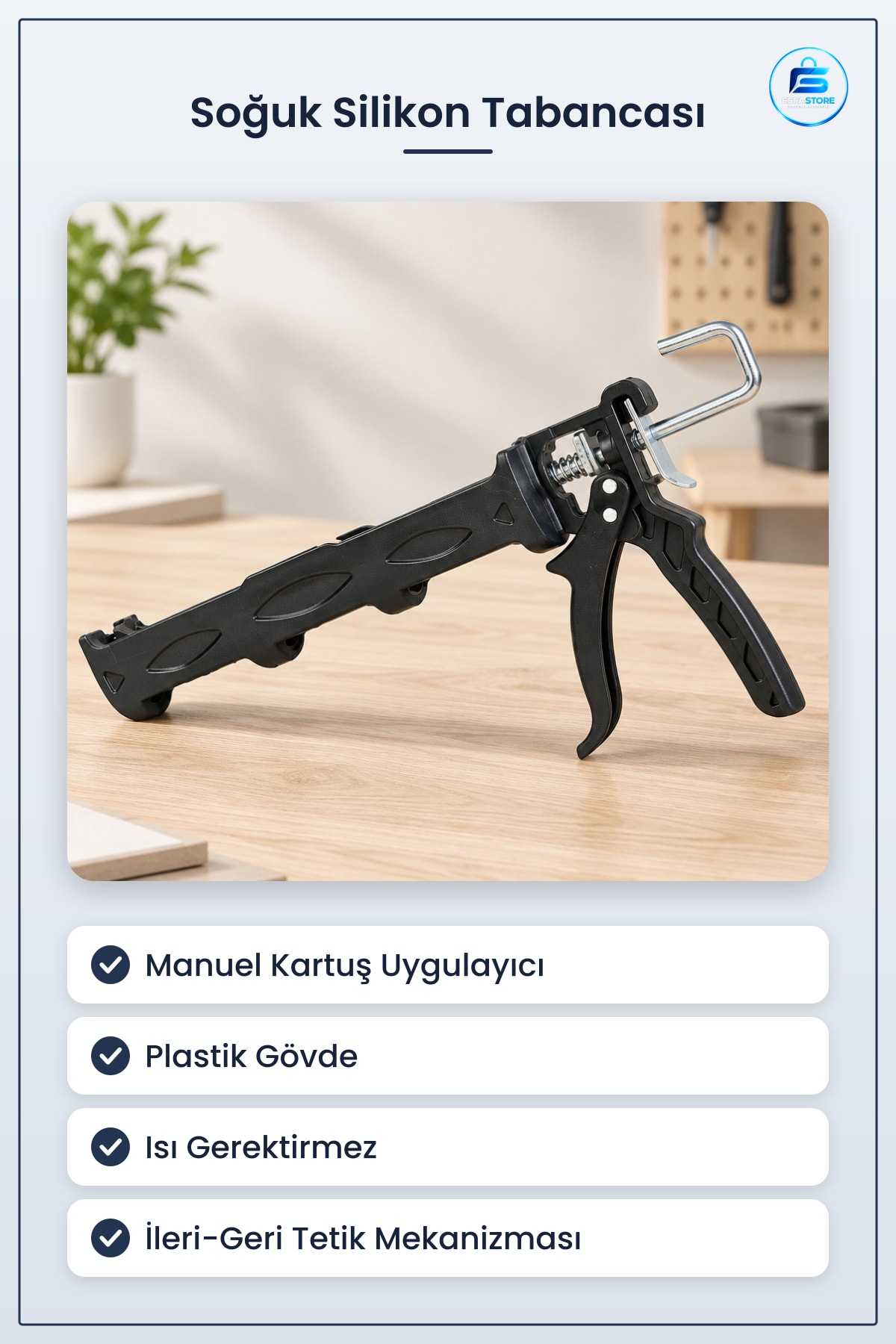 Soğuk Silikon Tabancası Plastik Gövdeli Manuel Kartuş Uygulayıcı Tamir ve Hobi Kullanımı