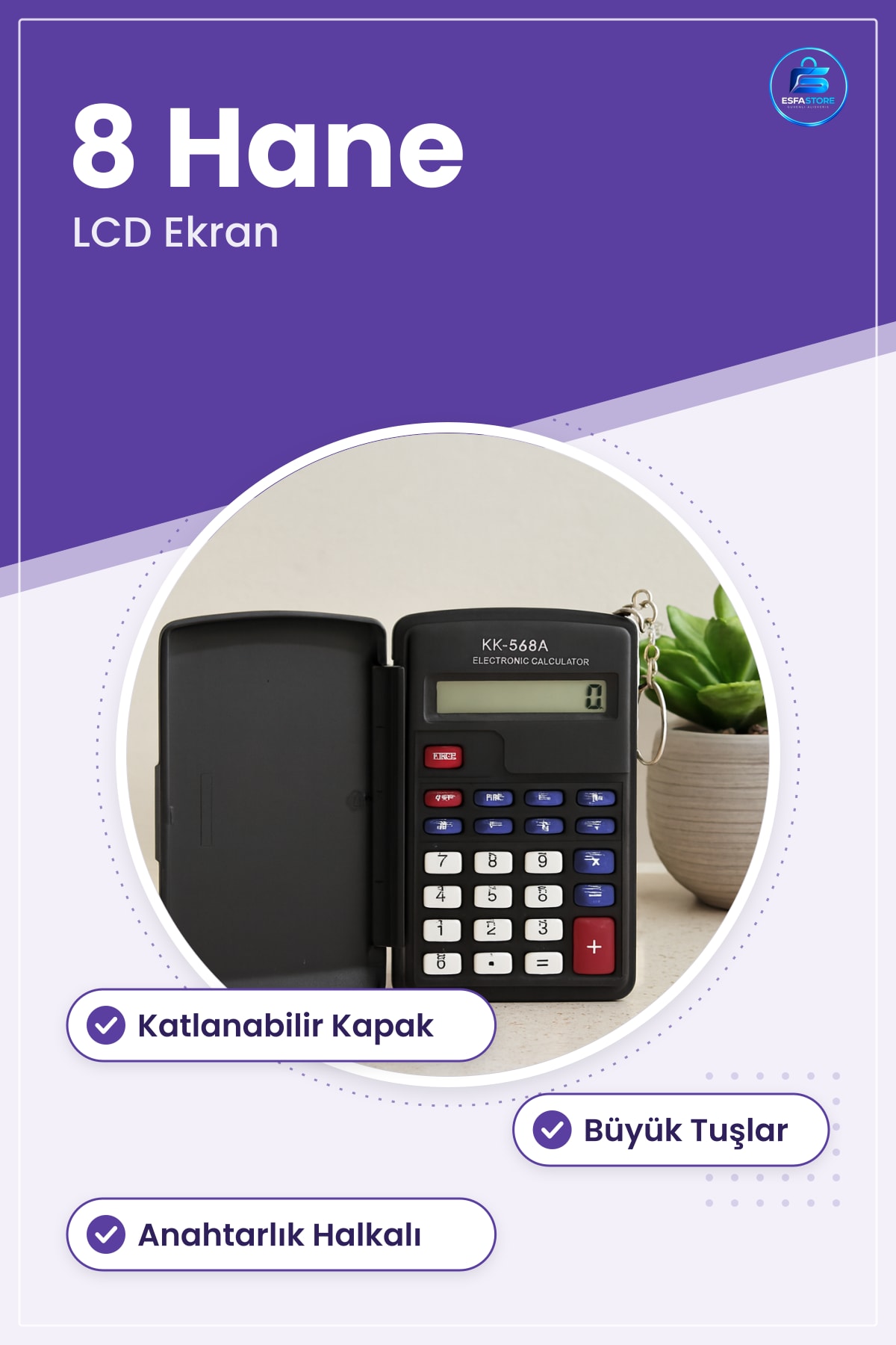 Hesap Makinesi 8 Haneli Ekran Katlanabilir Cep Tipi Taşınabilir Ofis Okul Kullanımı İçin