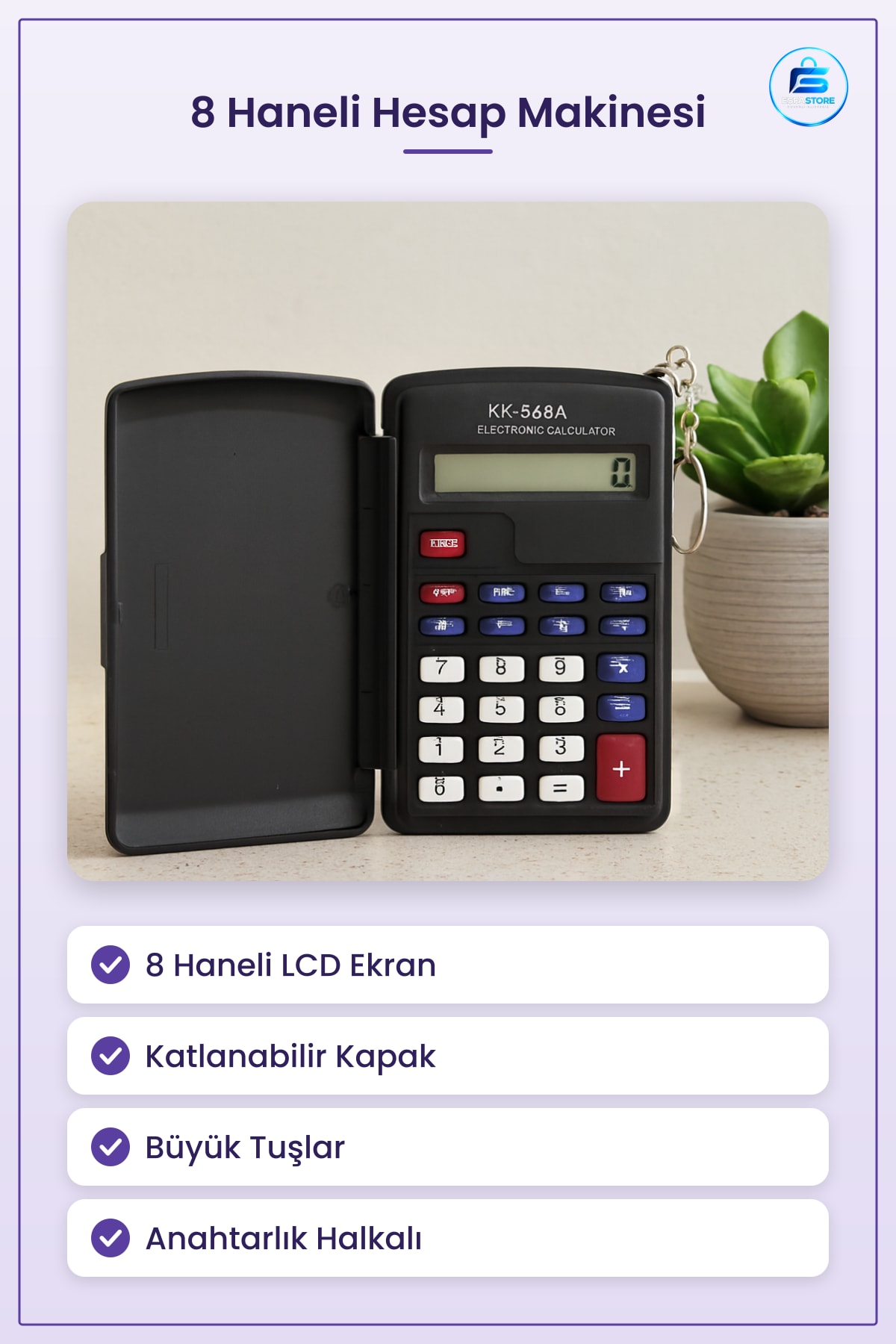Hesap Makinesi 8 Haneli Ekran Katlanabilir Cep Tipi Taşınabilir Ofis Okul Kullanımı İçin