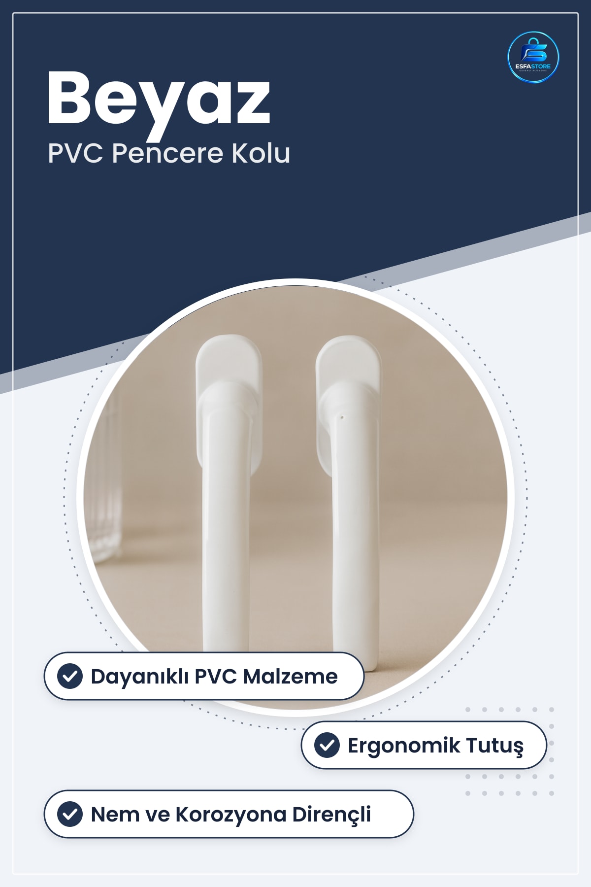 PVC Pencere Kolu Beyaz Kapı Hırdavatı Kanat Açma Kapama Dayanıklı Paslanmaz Bakım Gerektirmez