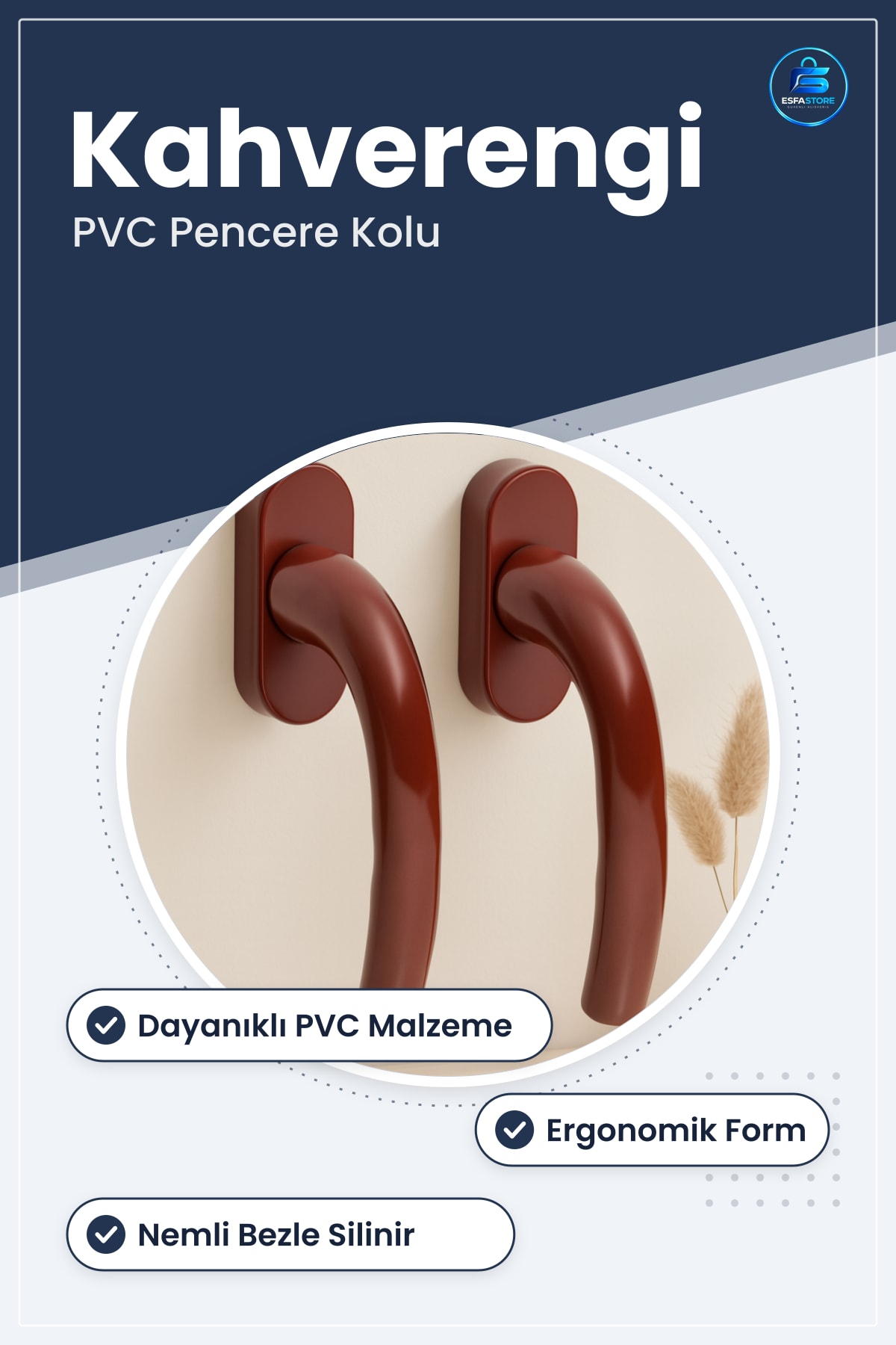 PVC Pencere Kolu Kahverengi Kapı Hırdavatı Kanat Açma Kapama Dayanıklı Ergonomik Konforlu Kavrama