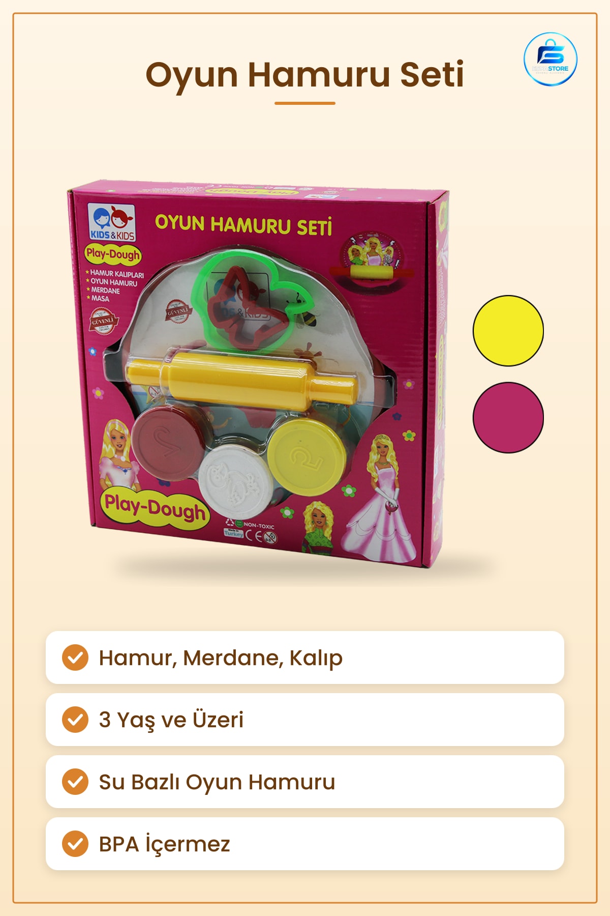 Oyun Hamuru Seti Merdane Kalıp Sofra Model Çocuk Hamur Oyuncağı Yaratıcı Eğitici Set