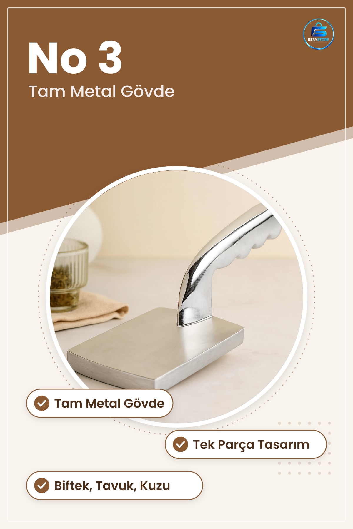 Komple Metal Et Dövecek No 3 Tam Yumuşatma Aleti Biftek Tavuk Kuzu Mutfak Gereci