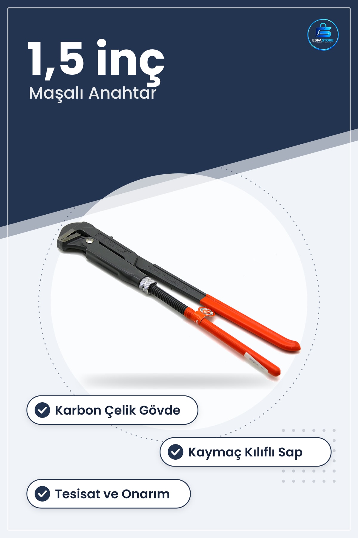 Maşalı Çelik Boru Anahtarı 1,5 inç Kaymaç Sap Tesisat Montaj Onarım Hafif Dayanıklı Hırdavat Aleti