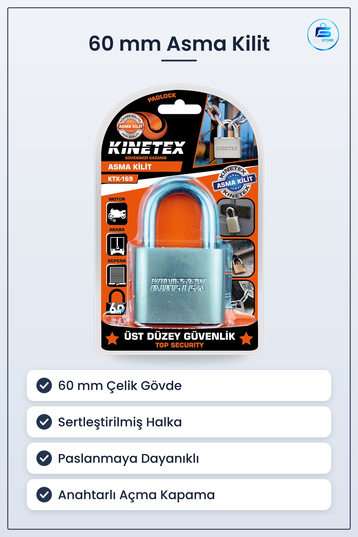 60 mm Asma Kilit Çelik Gövdeli Sertleştirilmiş Halkalı Kapı Depo Bahçe Kapısı Dolap Kilidi