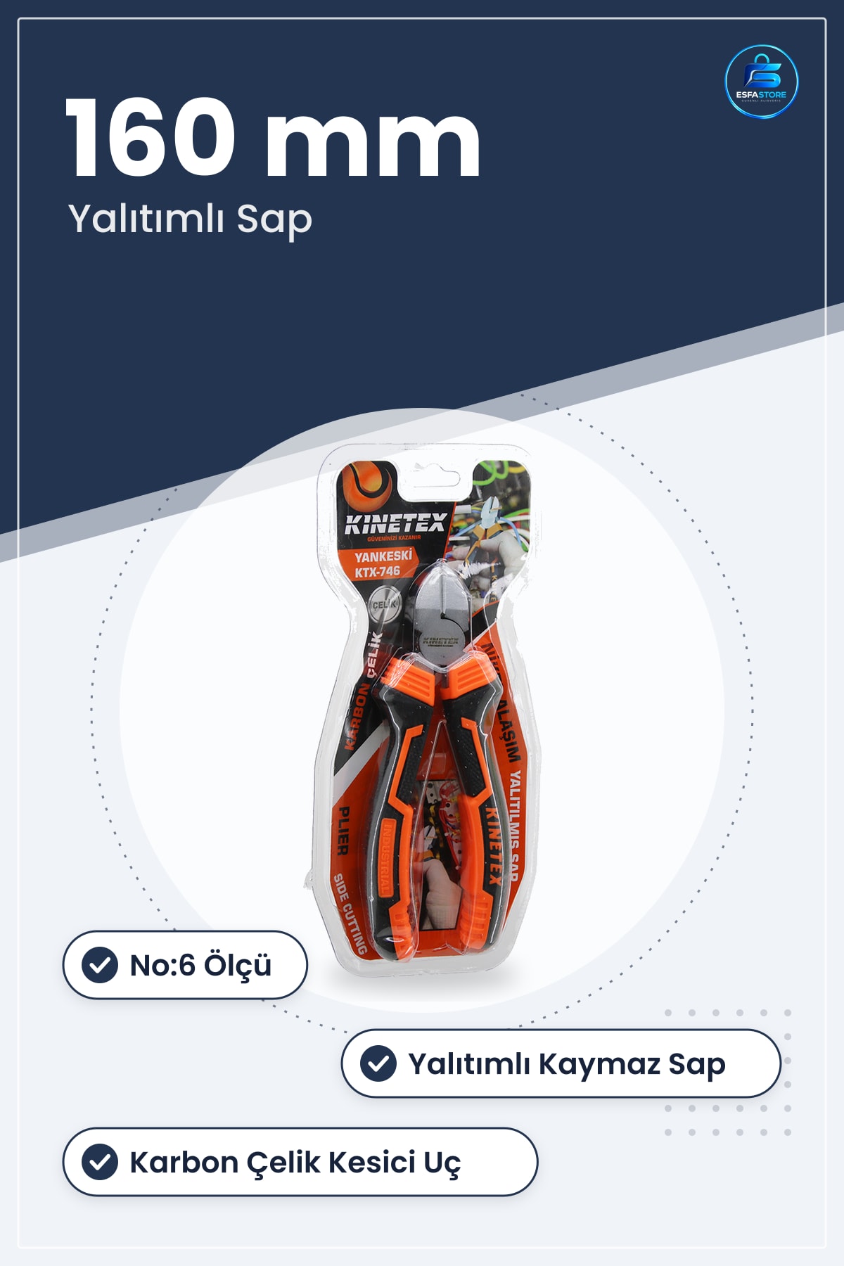 Yan Keski 160 mm Karbon Çelik No:6 Yalıtımlı Sap Hırdavat Kesici Pense Kesim Aleti