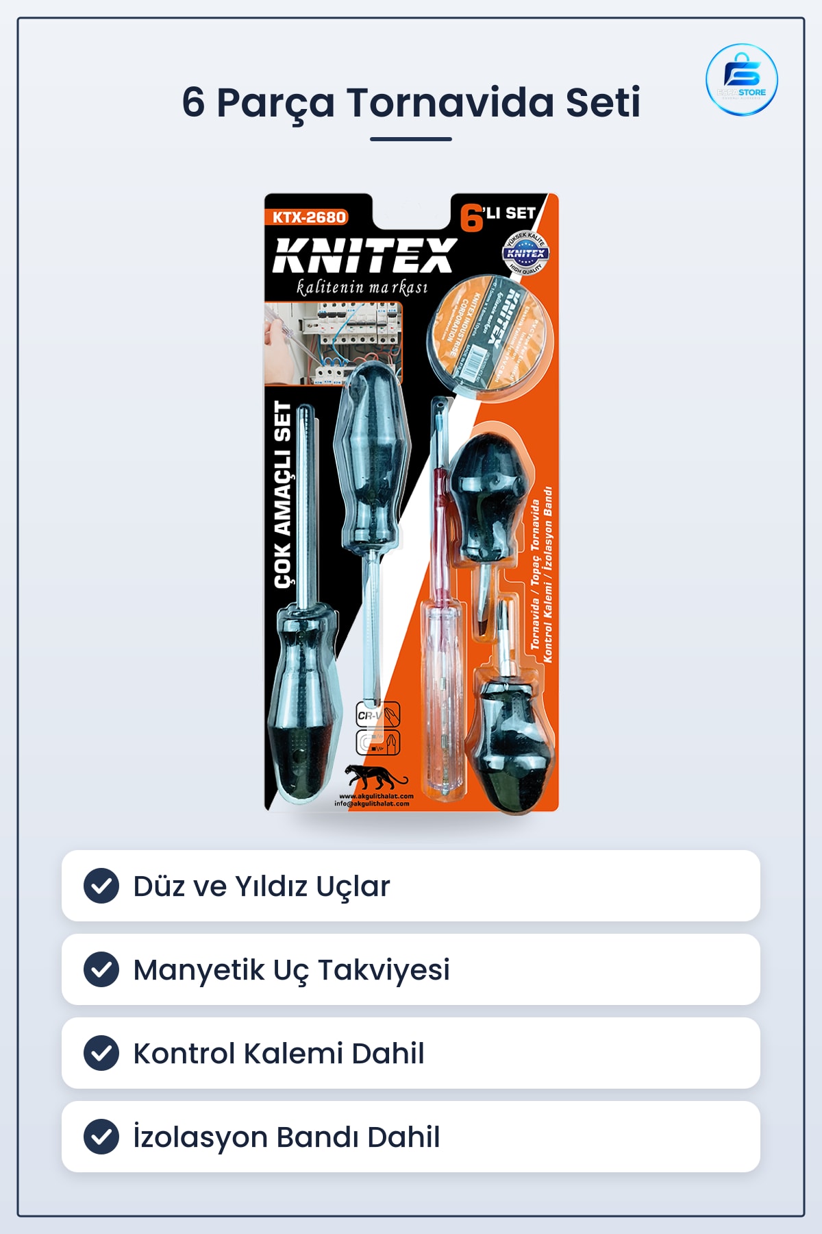 Tornavida Seti 6 Parça Çok Amaçlı Kontrol Kalemi İzolasyon Bandı Düz Yıldız Hırdavat
