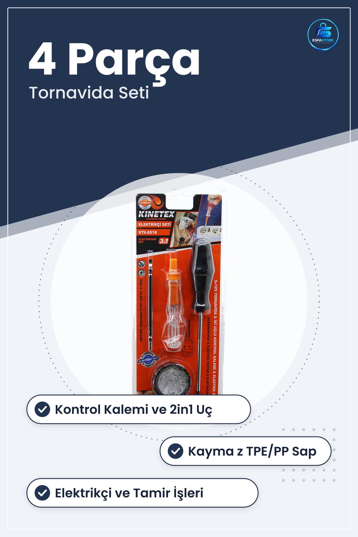 Tornavida Seti 4 Parça Kontrol Kalemi 2in1 Uç Elektrik Bandı Elektrikçi Tamir Montaj Çok Amaçlı