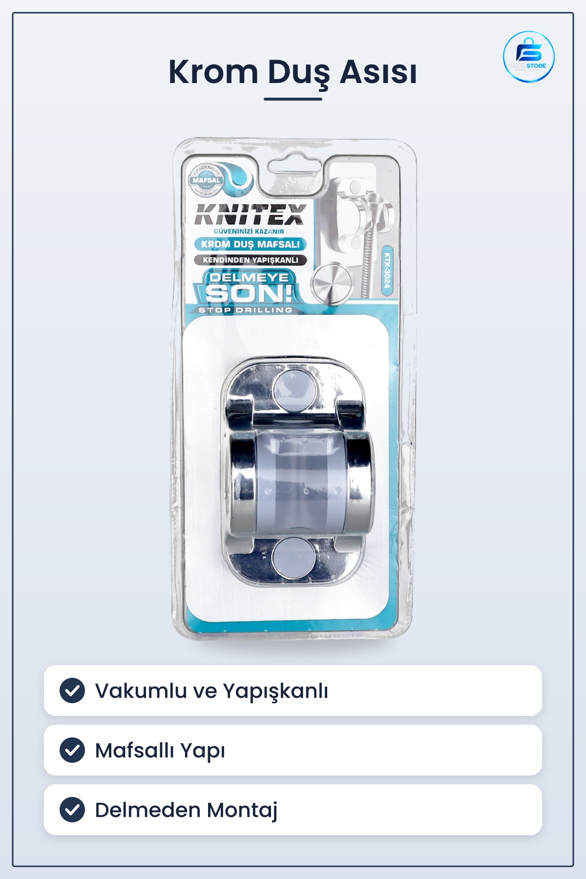 Duş Askısı Krom Vakumlu Yapışkanlı Mafsallı Delmeden Montaj Banyo Havlu Bornoz Askı Düzenleyici