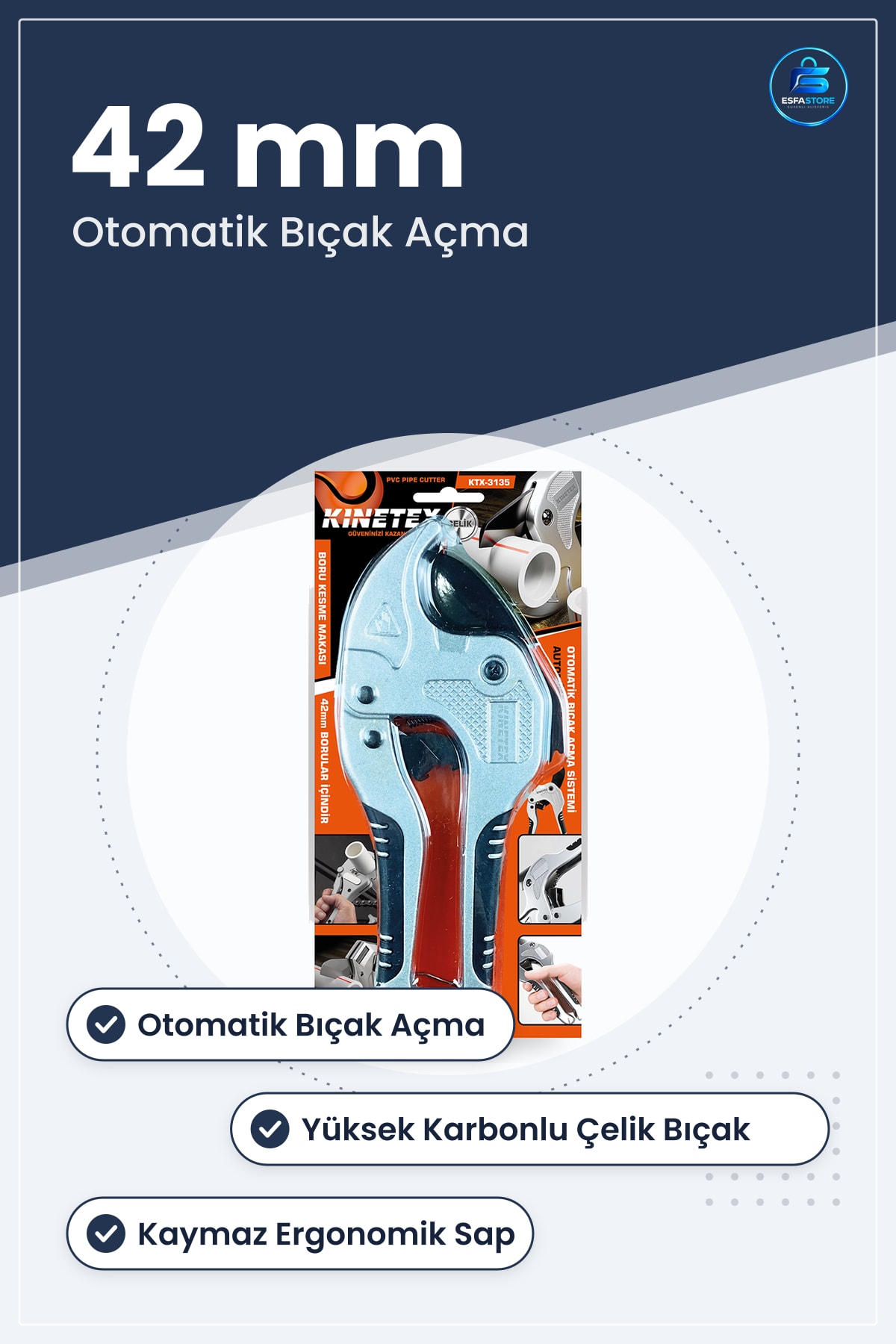 PVC Boru Kesme Makası 42 mm Otomatik Bıçak Açma Kesici Makas Sıhhi Tesisat Hırdavat Dayanıklı