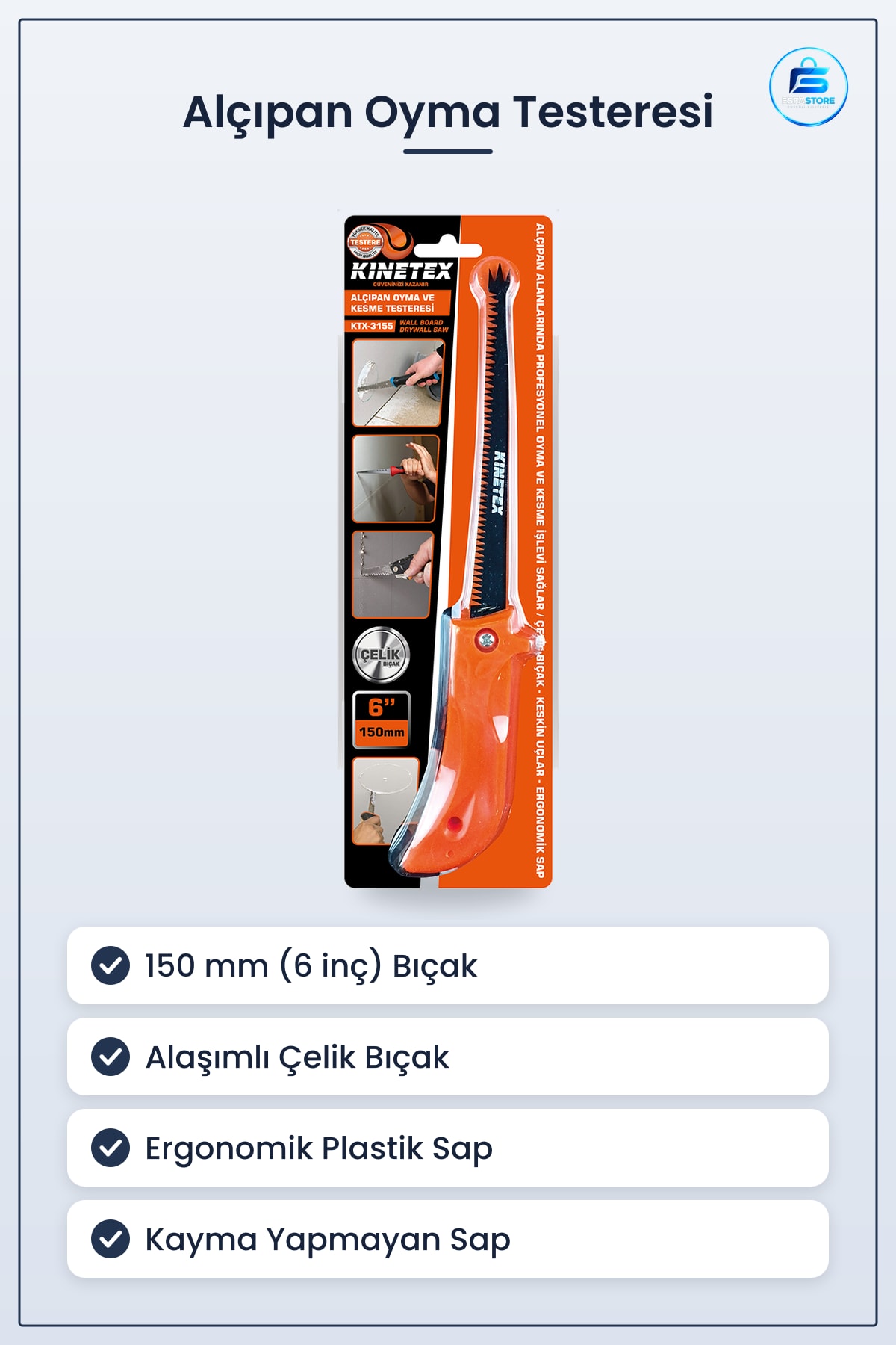 Alçıpan Oyma ve Kesme Testeresi 150 mm 6 inç Çelik Bıçak Ergonomik Sap Takılır Yuvarlak Hazır Duvar