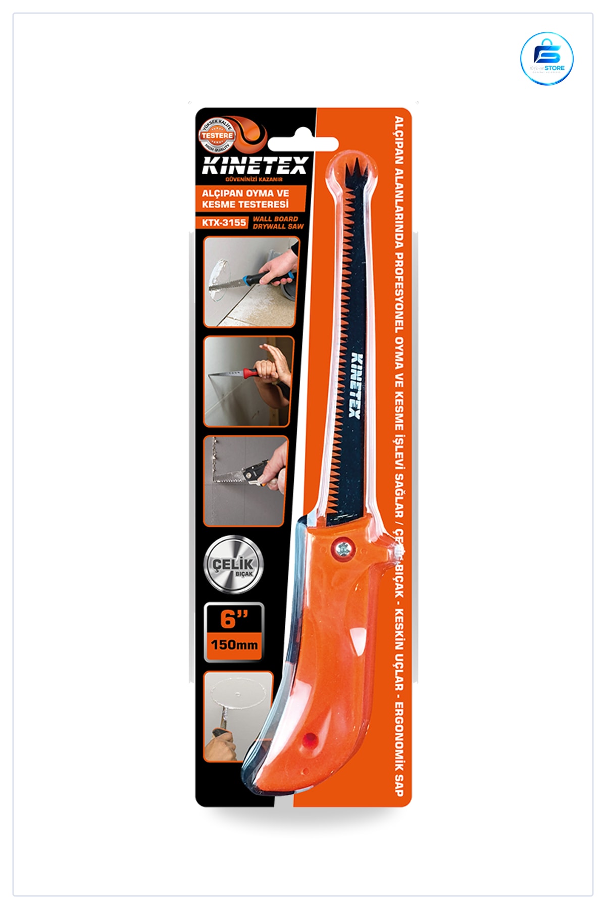 Alçıpan Oyma ve Kesme Testeresi 150 mm 6 inç Çelik Bıçak Ergonomik Sap Takılır Yuvarlak Hazır Duvar