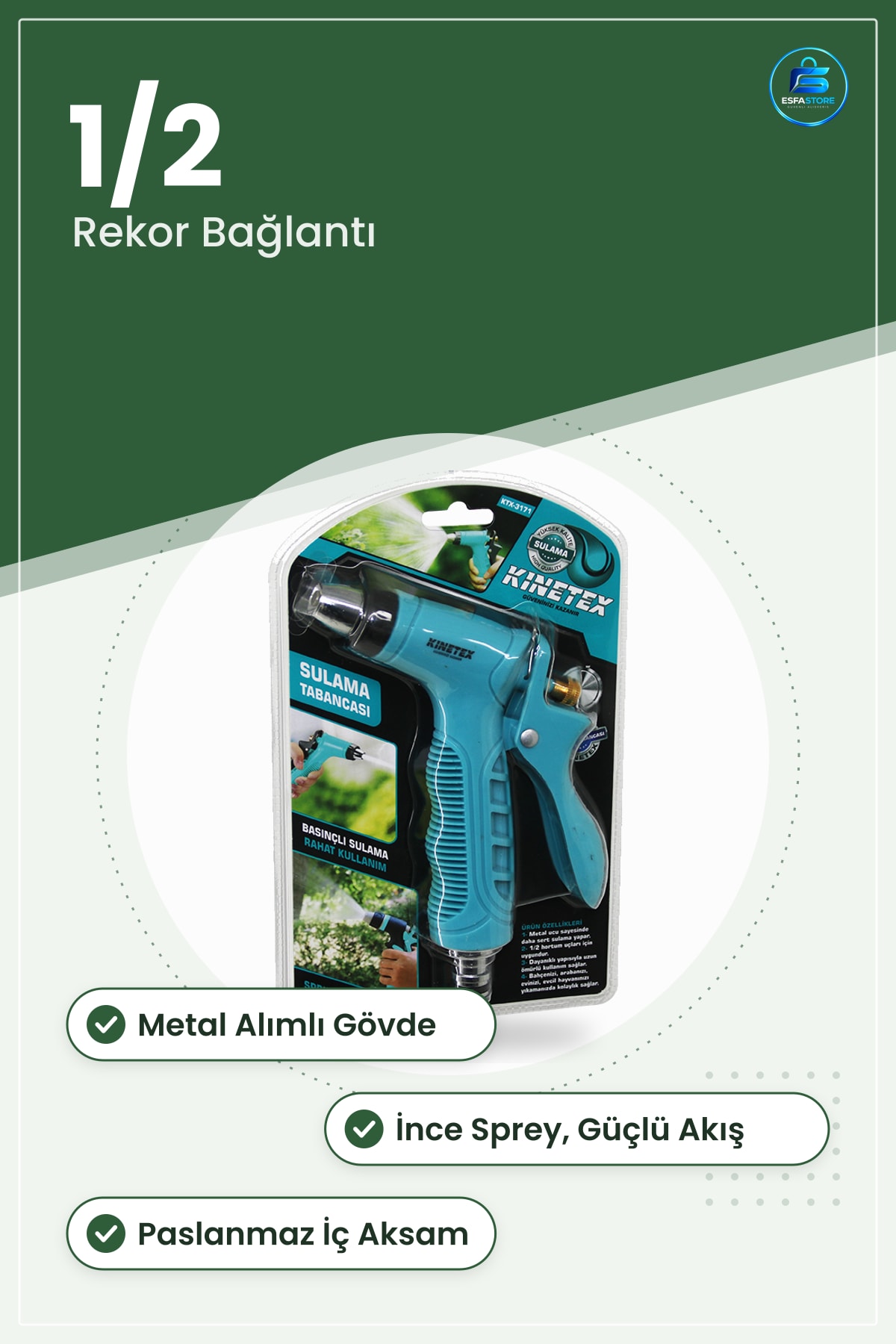 Sulama Tabancısı Ayarlı Sprey Hortum Uyumlu Bahçe Araba Yıkama Metal Alaşımlı Gövde